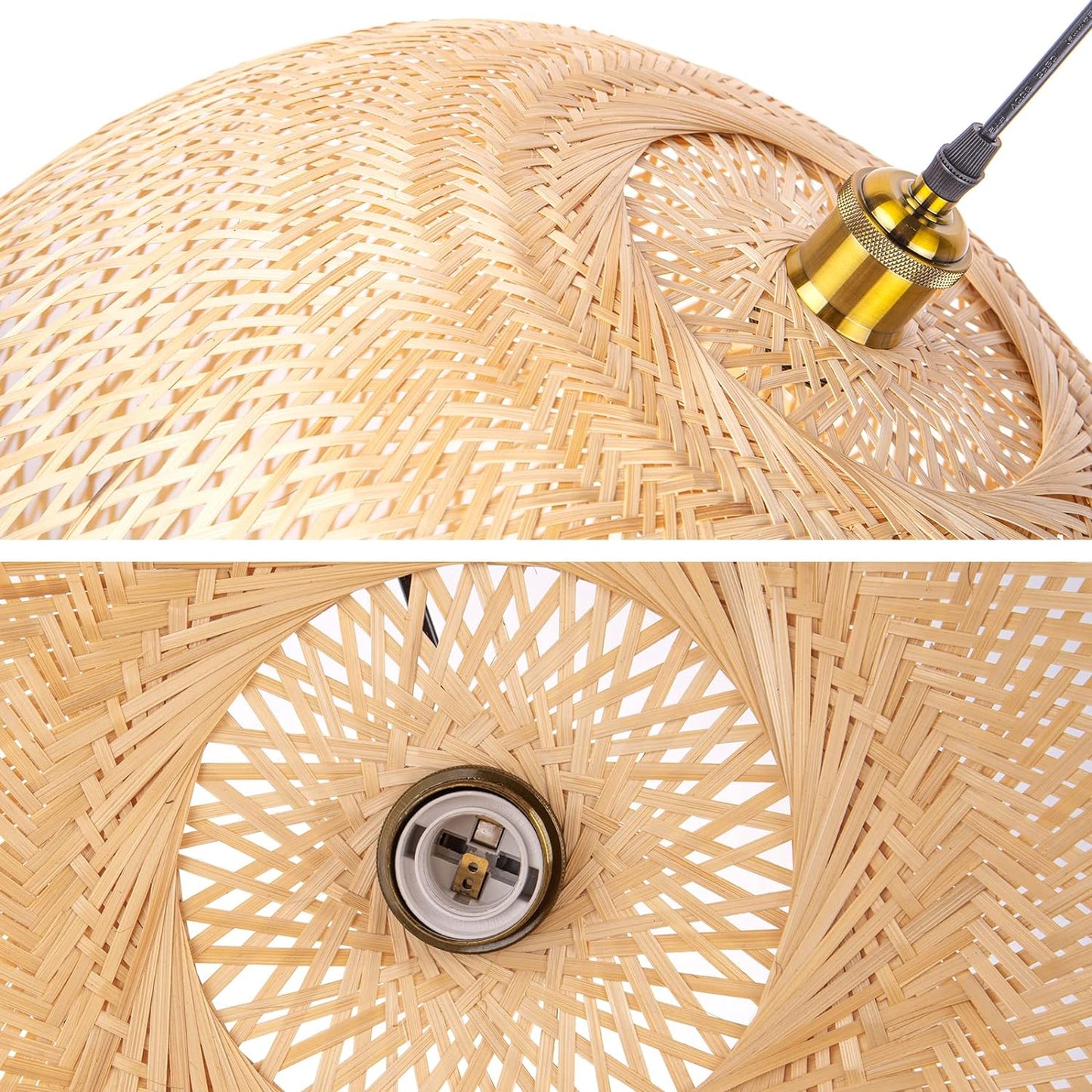Arturesthome Round Bamboo Pendant Lights, Wicker Chandelier Hand-Woven Boho Basket Lampshade Hanging Ceiling Light for Kitchen Island Living Room