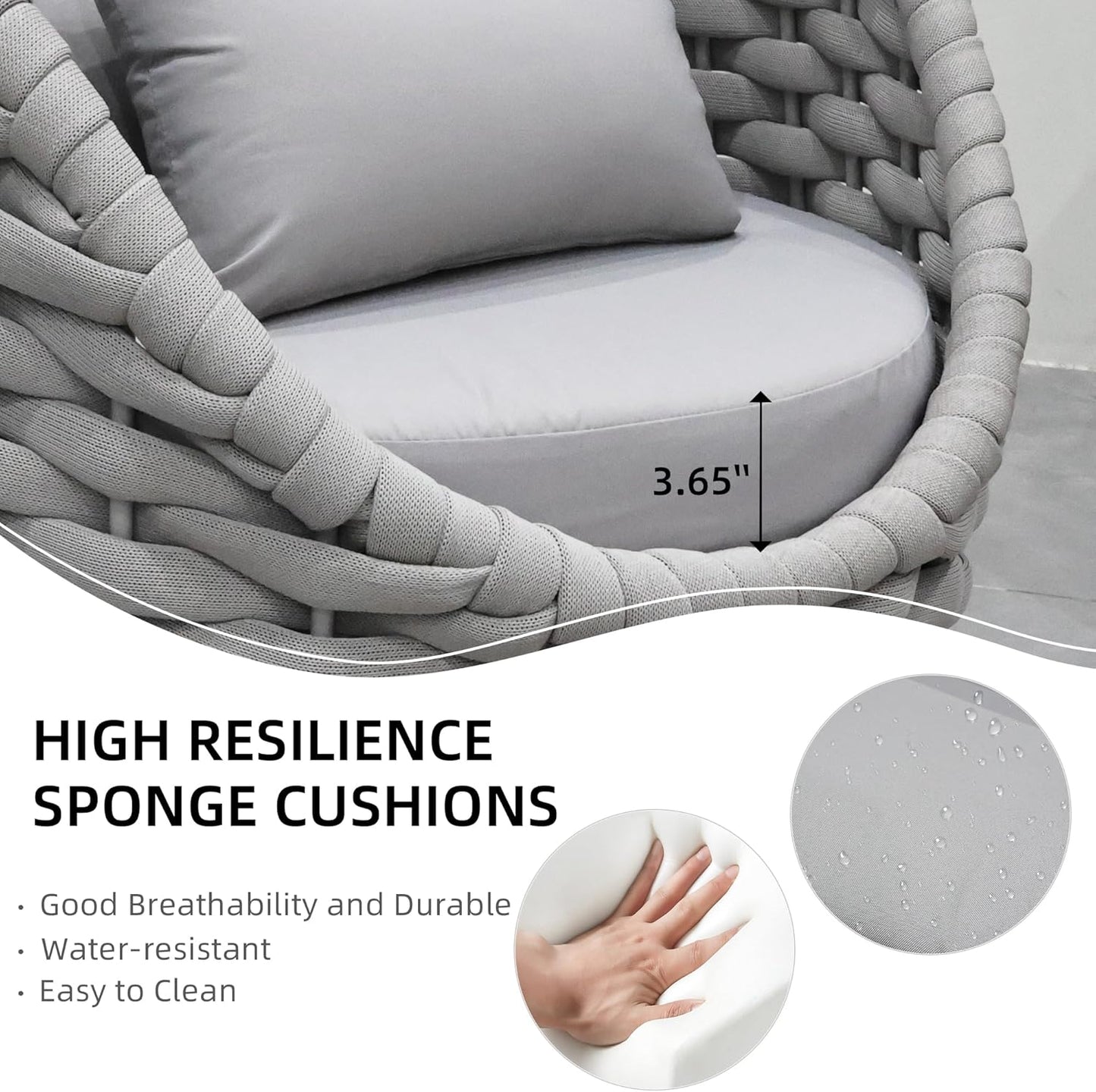 TWT Aluminum Outdoor Patio Furniture Set, 4 Textilene Armchairs Modern Outdoor Conversation Set Outdoor Single Sofa with Upgrade Cushion and Coffee Table for Balcony, Light Grey