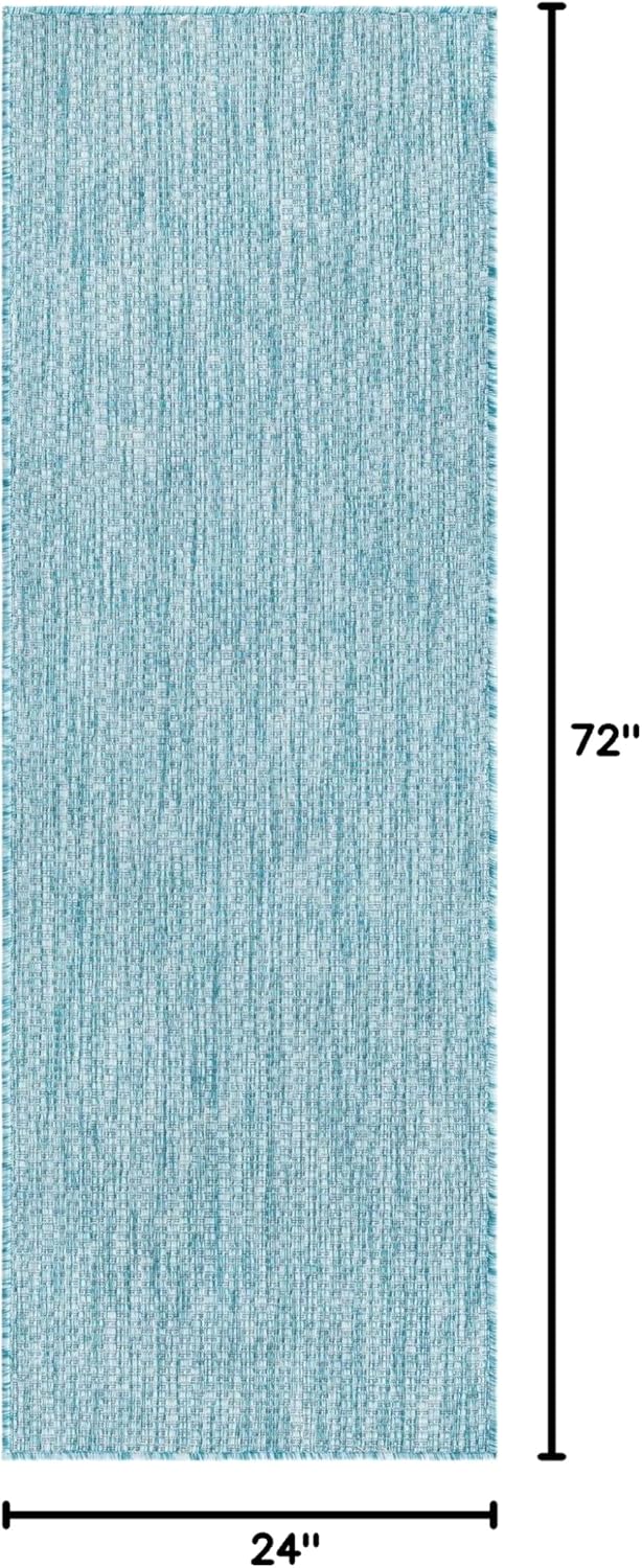 Unique Loom Collection Casual Transitional Solid Heathered Indoor/Outdoor Flatweave Area Rug (2' x 6' 1" Runner, Aquamarine/Ivory)