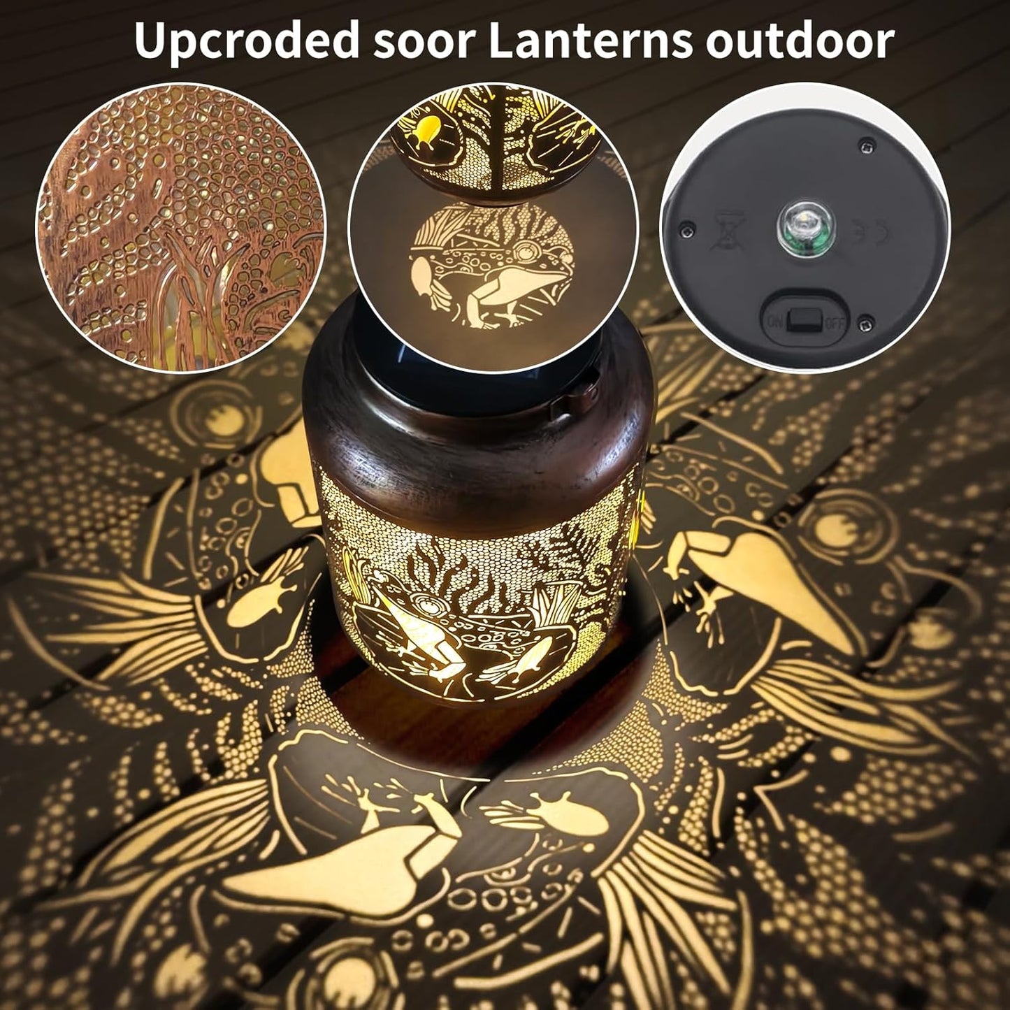 Frog Outdoor Solar Waterproof Light Retro Wrought Iron Hollow LED Light, Waterproof Garden Decorative Light, with Projection Function, Suitable for Balconies, Lawns, and Courtyard Landscapes.