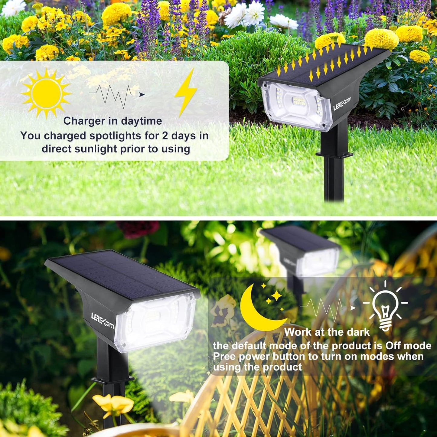 Solar Spot Lights, IP65 Waterproof 40 LEDs Landscape Spotlights,USB & Solar Powered Wall Lights Dark Sensing Auto On/Off,3 Modes Outdoor Solar Garden Lights for Yard Porch 2 Pack