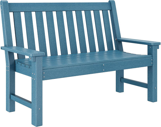 YITAHOME HDPE Garden Bench, All Weather Outdoor Bench w/Max Bearing 661LBS, 2-3 Persons Patio Bench Fade/Rot Resistance for Park, Porch, Patio & Backyard, Blue