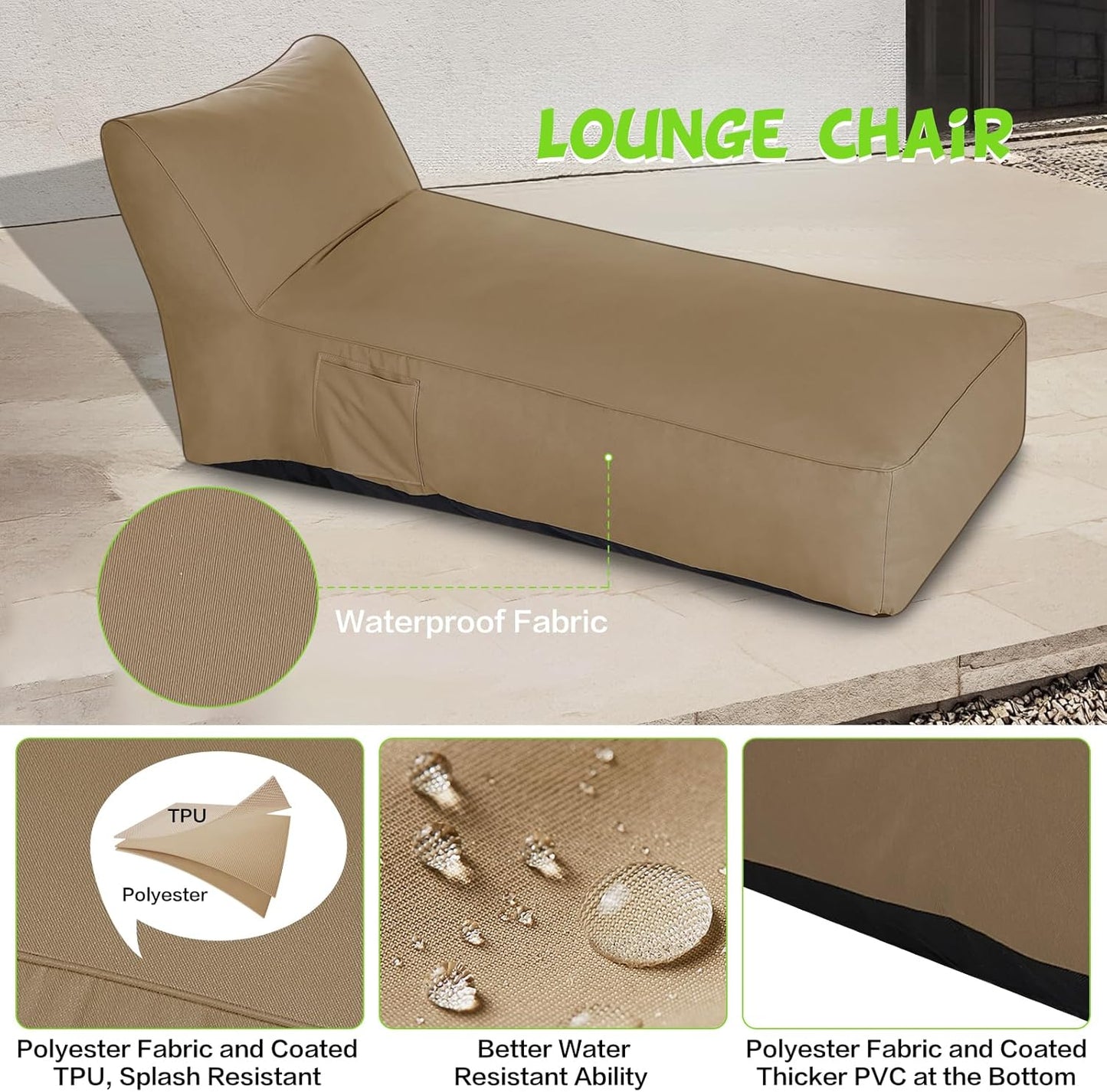 Modern-Depo Outdoor Chaise Lounge Chair, Sunbed UV Resistant Sofa Couch Patio Furniture Waterproof Outside Sunlounge Reclining Sunbathing Bed Comfy Single Chaise Daybed for Garden, Pool, Beach, Beige