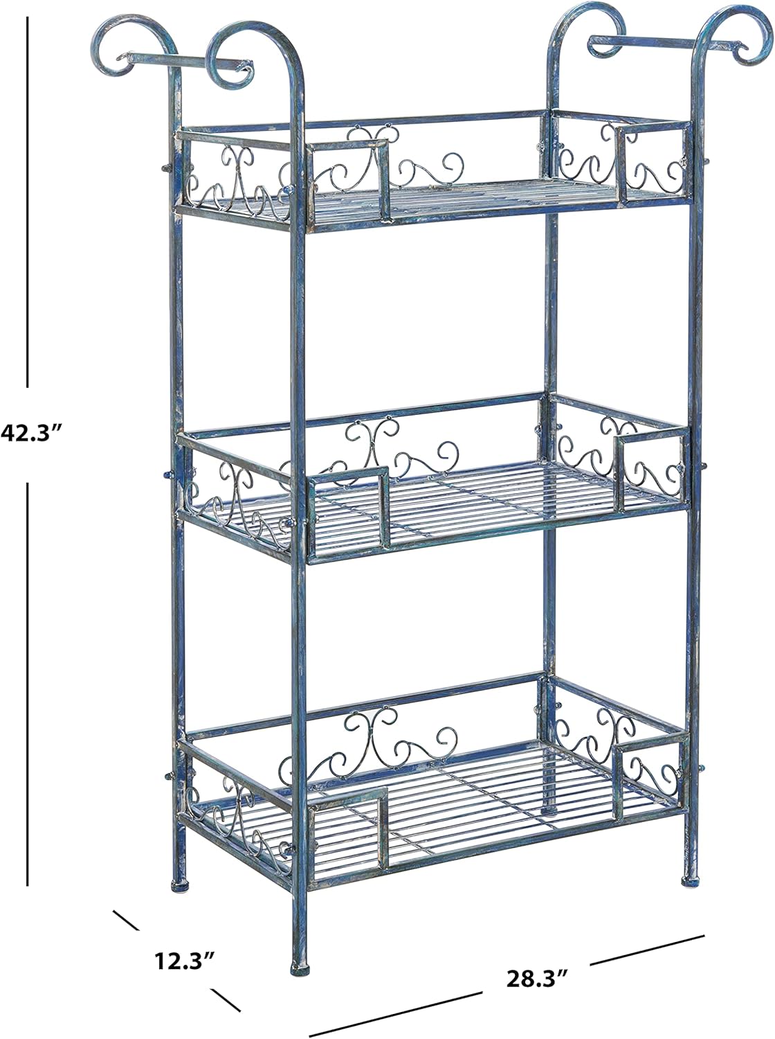 Safavieh PAT5006C-Outdoor Collection Noreen Victorian Antique 3-Tier Shelf, Mossy Blue