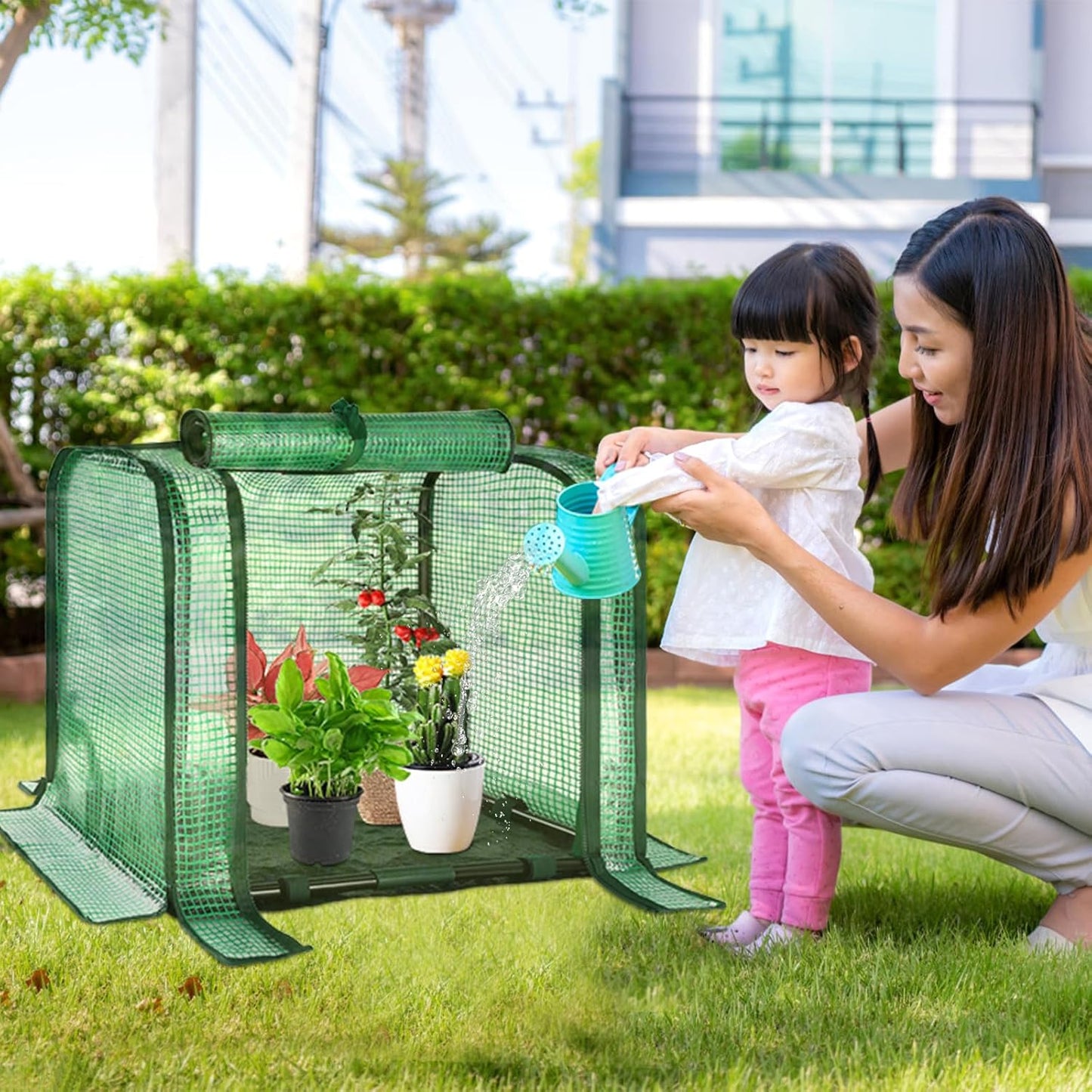 U'Artlines Portable Mini Greenhouse Small Green House with Waterproof Pad 23x13x17 Inch Plant Cover Tent for Garden Small Plants Indoor Outdoor, Green PE