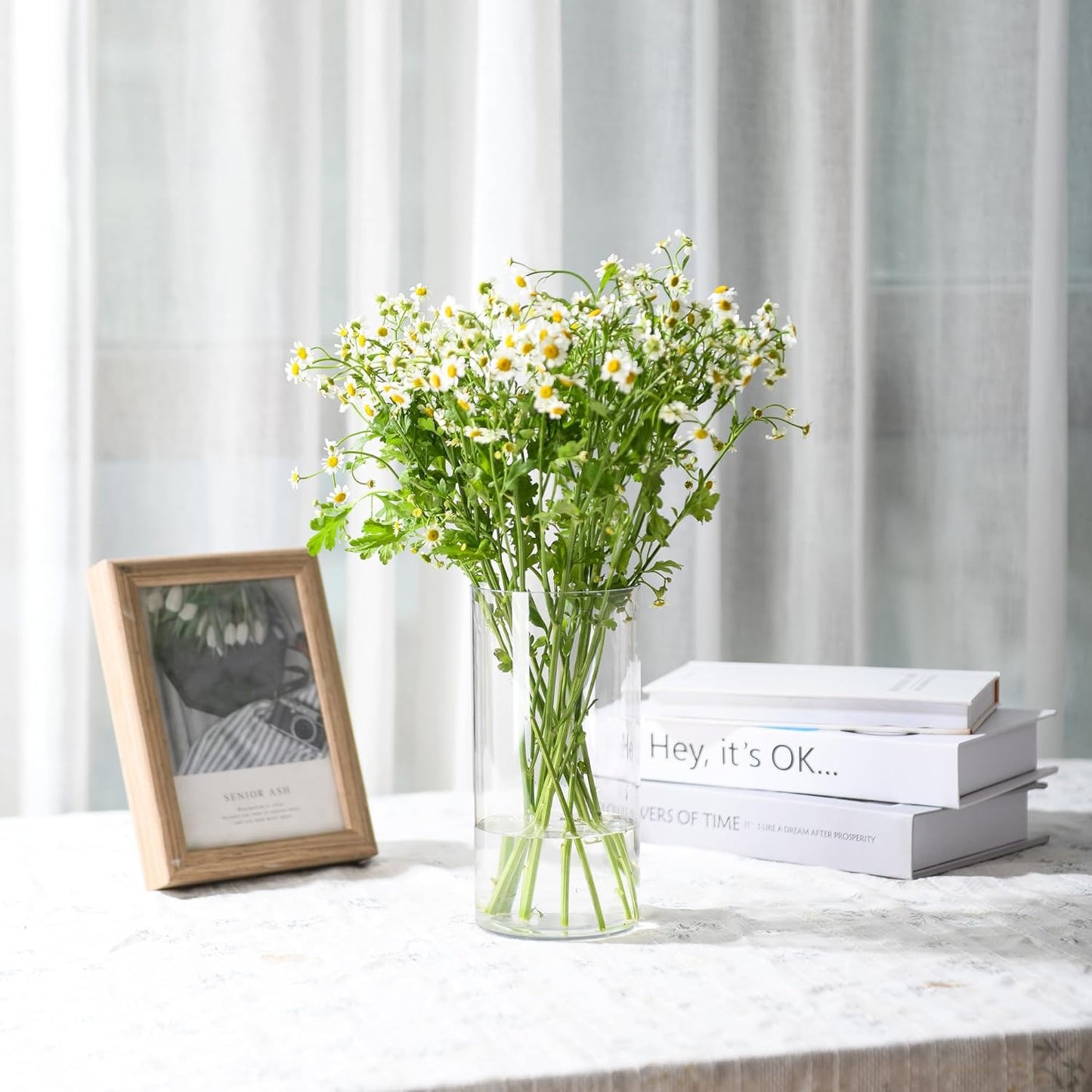 Clear Flower Vase, Non-breakable Vases, 4" W x 4" H, Acrylic Vase, Aesthetic Room Decor Cylindrical Modern Flower Vases for Table Centerpiece, Home Decor, Women Floral Arrangement Gift