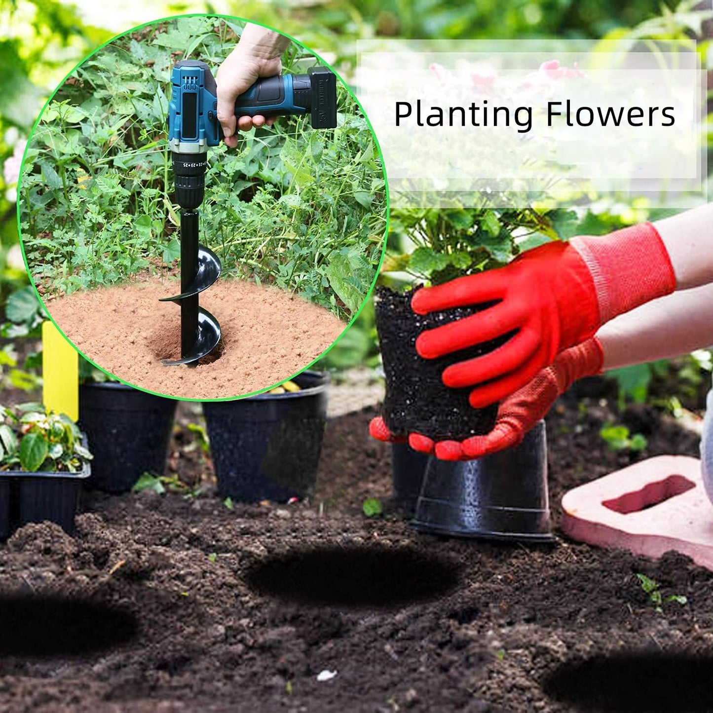 4 Pack Garden Auger Drill Bit for Planting,Ground Soil Earth Spiral Drill Bits for 3/8" Hex Drive Drill, Auger Drill for Bulbs Planting, Hole Digger Flowers,Bedding Digging Plant Rapid Planter Tool