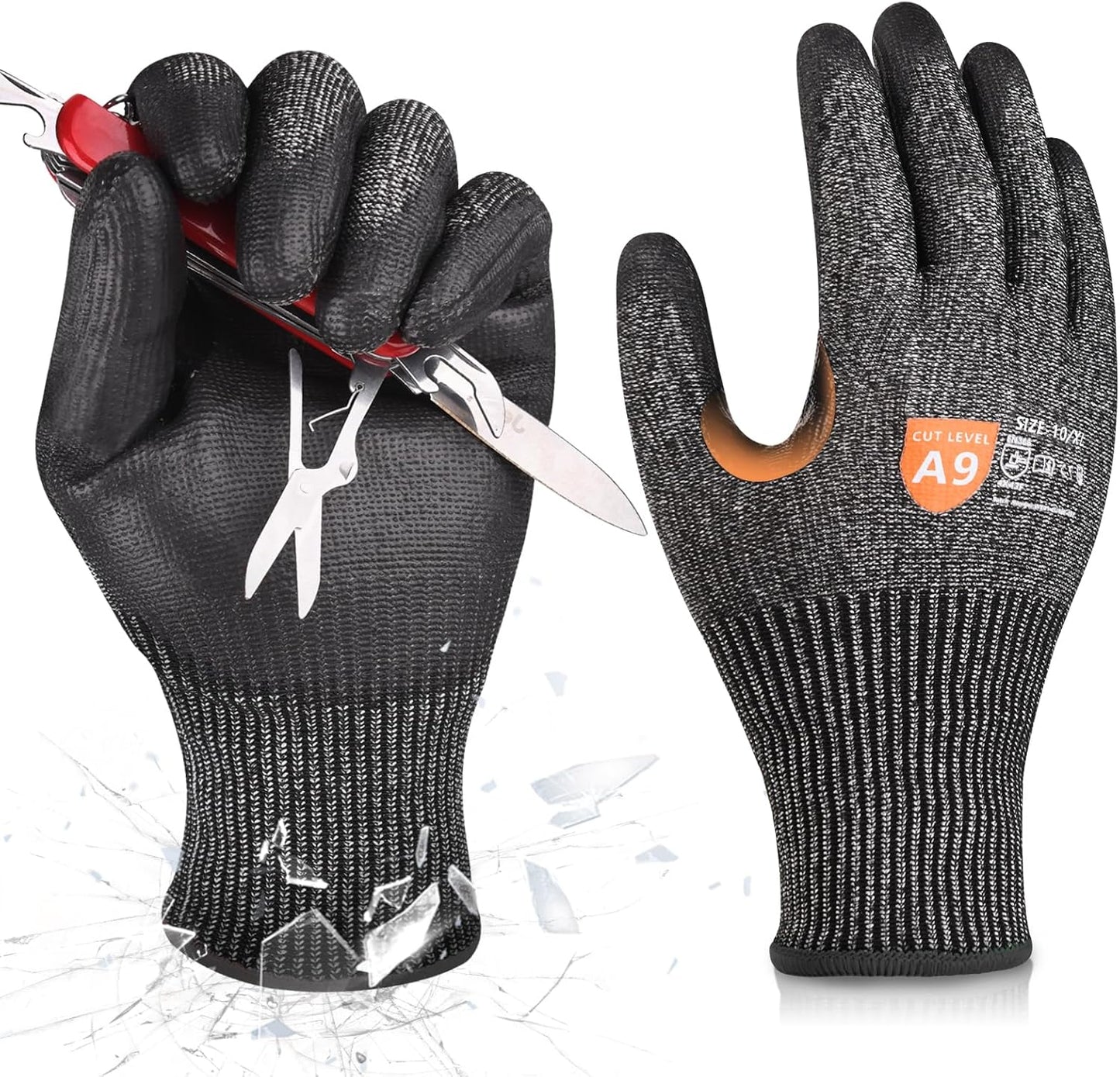 Donfri A9 Cut Resistant Work Gloves for Men - Steel + HPPE Hybrid Safety Gloves for Men, ANSI Cut Level 9 Protection Flexible for Metal Glass Wood Construction Fishing