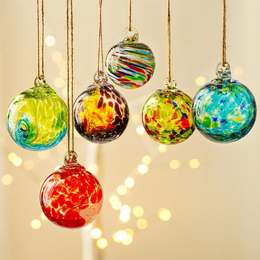 QFkris 6 Pack Hand Blown Glass Ornament for Christmas Tree, 2.3" Hanging Gazing Ball Witch Balls Glass Friendship Gift for Indoor Window Garden Outside Home Decor for Women