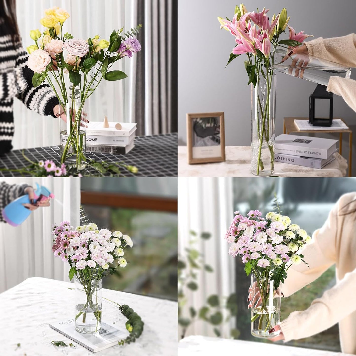 Clear Flower Vase, Non-breakable Vases, 5" W x 12" H, Acrylic Vase, Aesthetic Room Decor Cylindrical Modern Flower Vases for Table Centerpiece, Home Decor, Women Floral Arrangement Gift