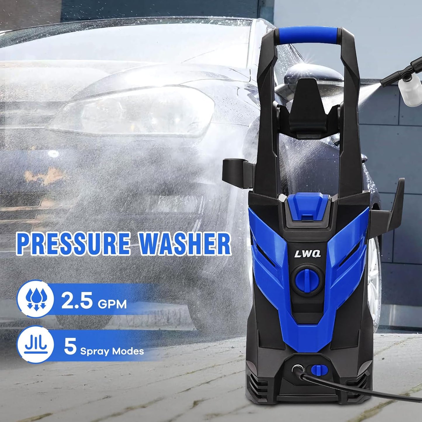 Pressure Washer, Power Washer with 4 Quick Connect Nozzles, High Pressure Cleaning Machine with Foam Cannon for Cars/Fences/Driveways/Patios/Home Cleaning, Blue