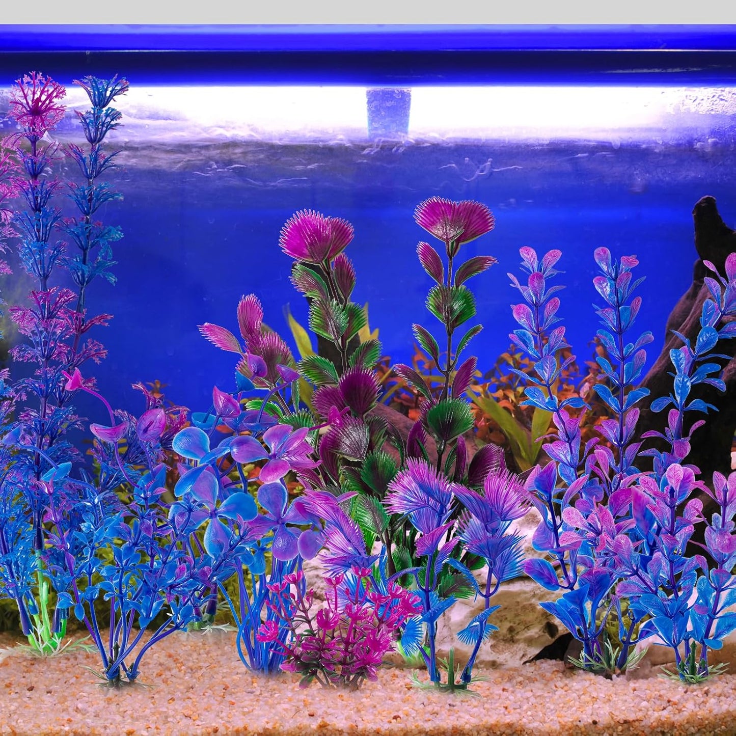 COMSUN 10 Pack Artificial Aquarium Plants, Small Size 4 inch Approximate Height Fish Tank Decorations Home Décor Plastic Purple