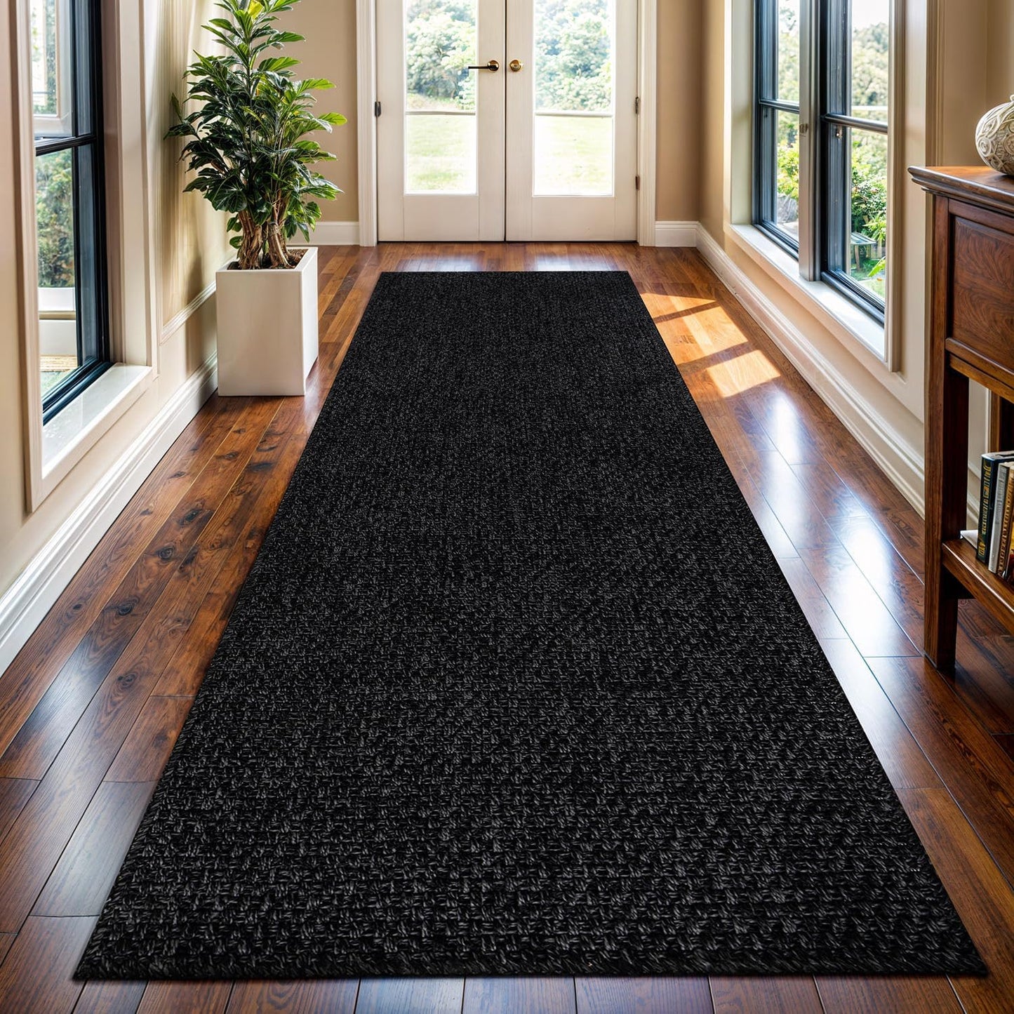 Easy Jute Runner Rug 2x7 Indoor Outdoor Natural Rugs Solid Fiber Rug Woven Area Rug Boho Easy Clean Inside Carpet for Living Room Bedroom Dining Room Hallway or Outdoor Patio Porch (2 X 7 Dark Grey)