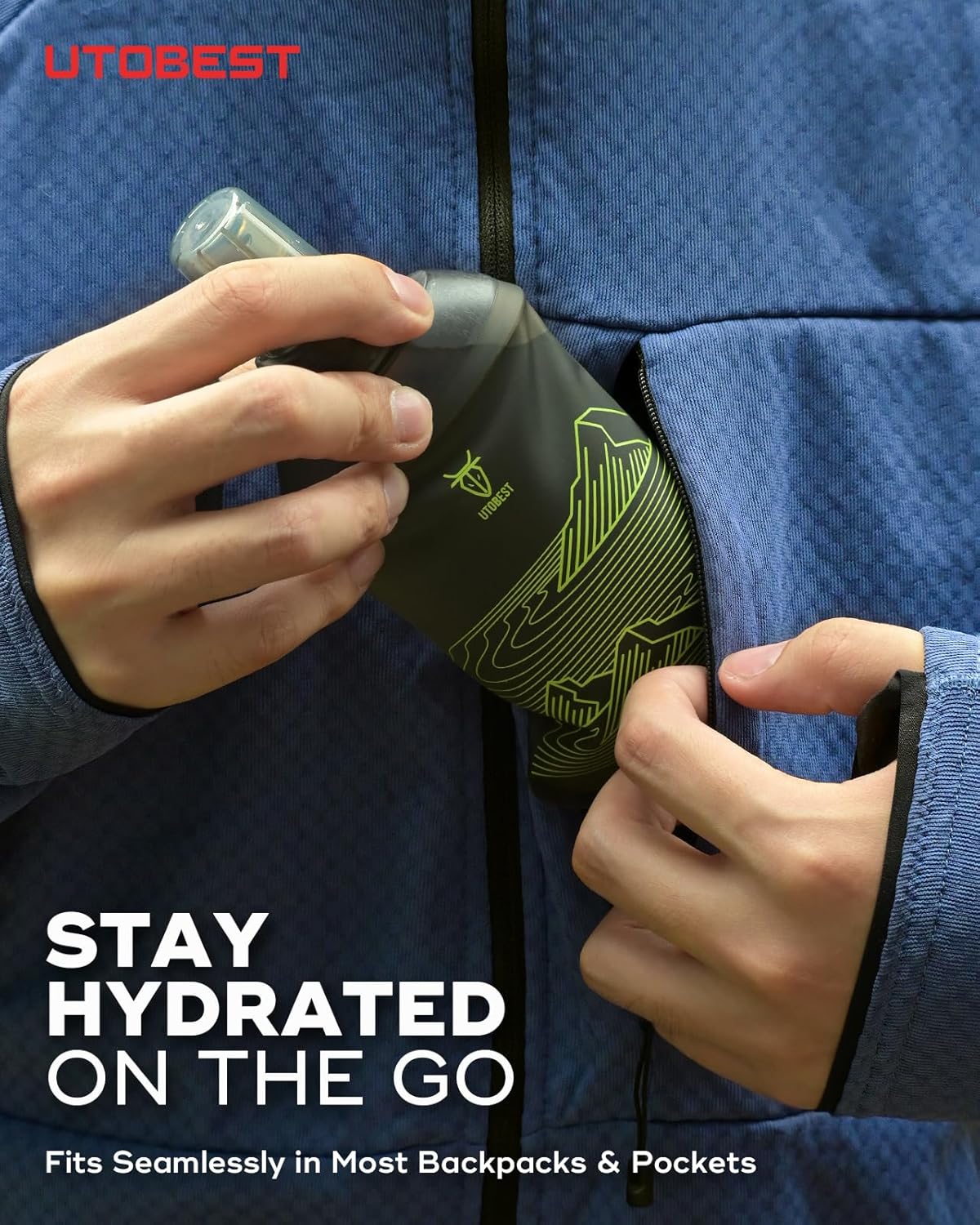 UTOBEST 200ml Soft Flask, 2 Pack Flexible TPU Hydration Water Bottle, Collapsible with 28mm Caliber for Running, Hiking, Cycling, Climbing, and Marathon Green