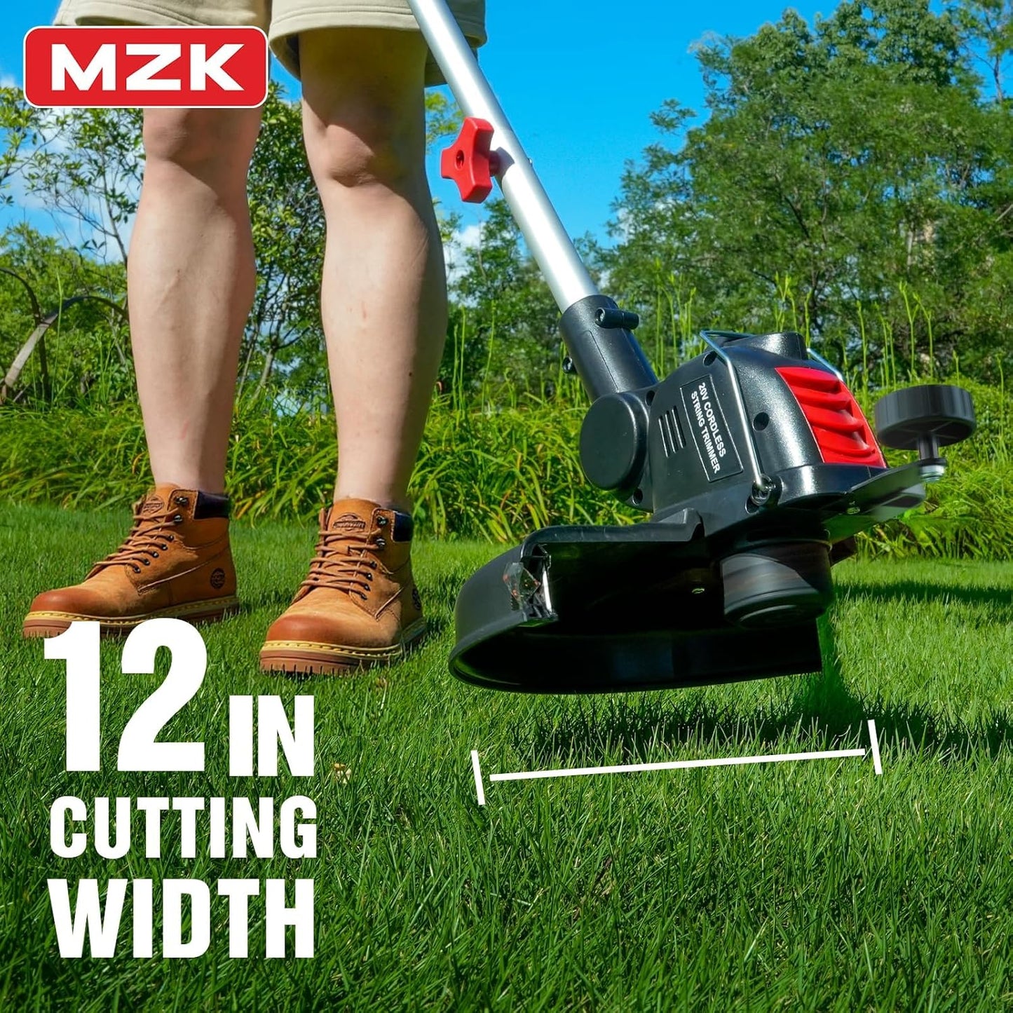 MZK 20V 12'' Cordless String Trimmer, Grass Trimmer&Edger with 8 Replacement Spools, Battery Powered Weed Trimmer with Auto Line Feed for Garden, Lawn(2 * 2AH Battery and Charger Included),ST12D07