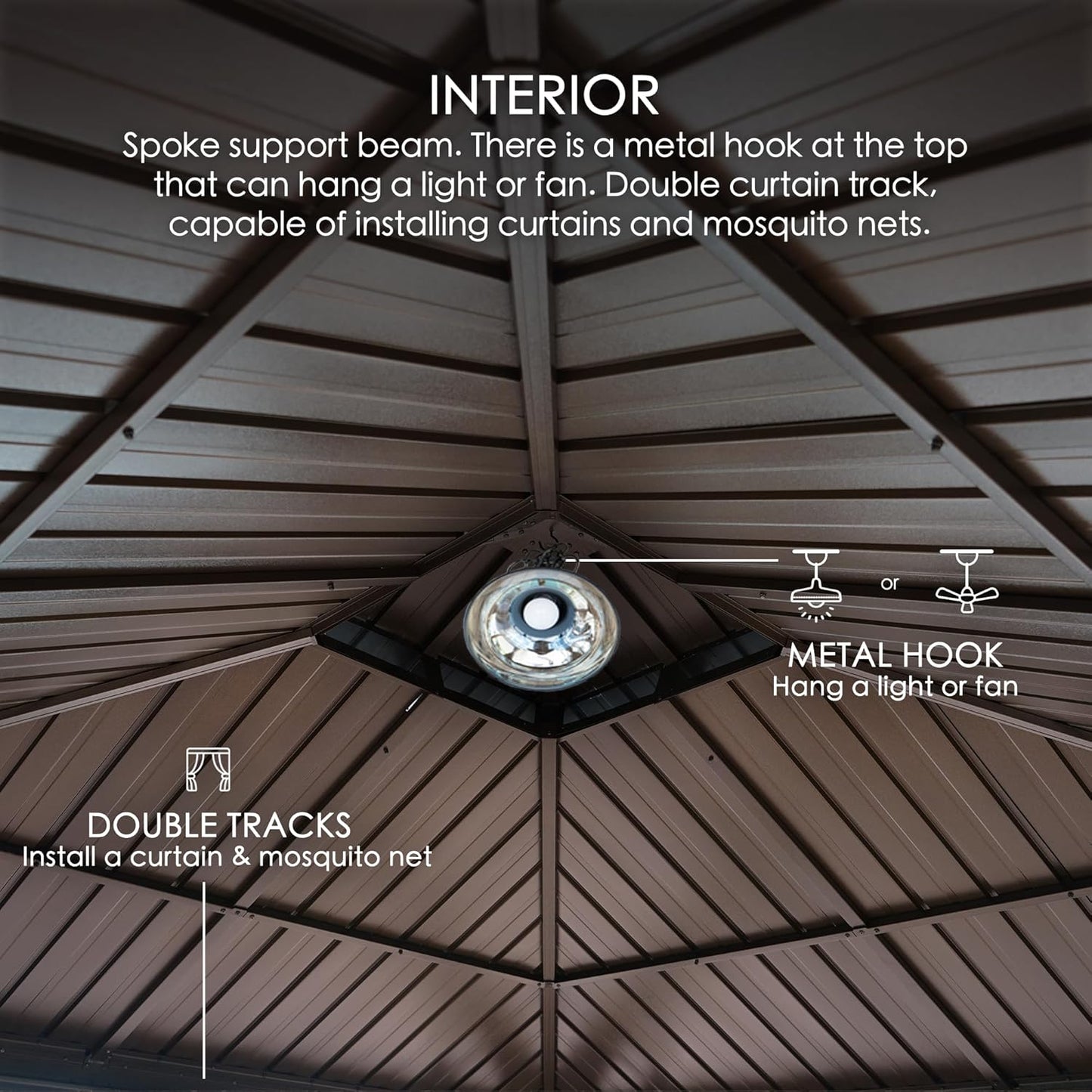 Kozyard Alexander 12' X 12' Hardtop Gazebo, Aluminum Metal Gazebo with Galvanized Steel Double Roof Canopy, Curtain and Netting for Patio Backyard Deck Lawn Brown