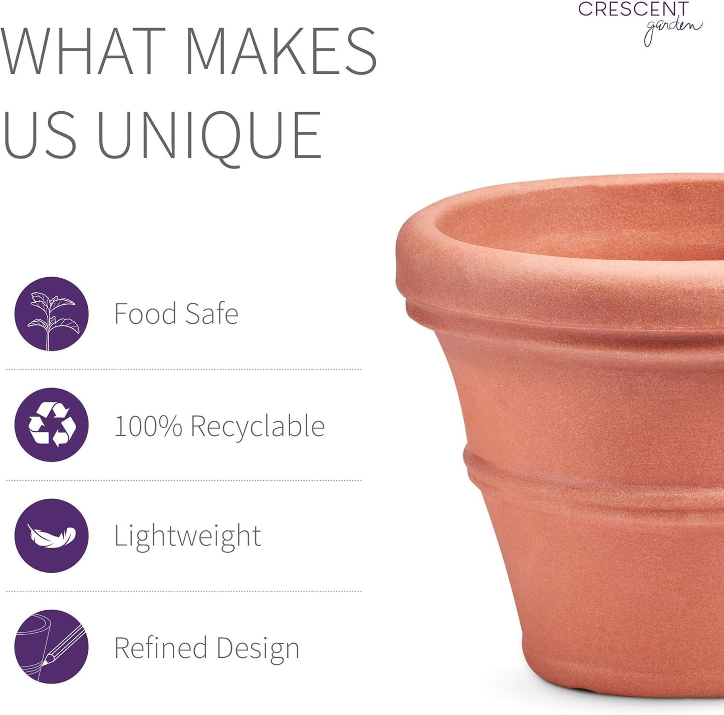 Crescent Garden Brunello Planter, Classic Rolled-Rim Plant Pot, Plastic Indoor-Outdoor Planter, 12-Inch (Weathered Terracotta-Color)