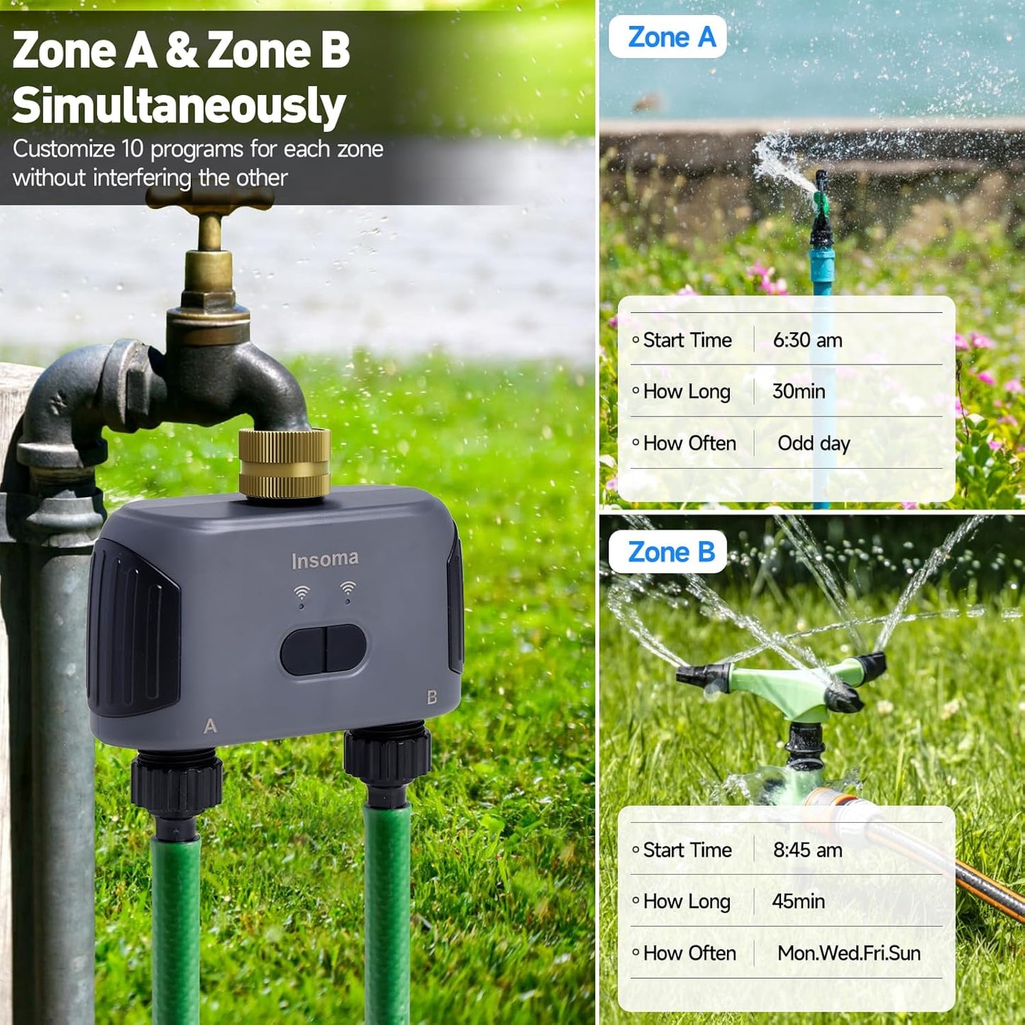 2 Zones WiFi Water Timer Brass Inlet, Sprinkler Timer for Garden Hose, APP Remote Control WiFi Hose Timers with Gateway, Voice Control with Alexa, Rain Delay and Manual Mode for Yard Lawn Watering