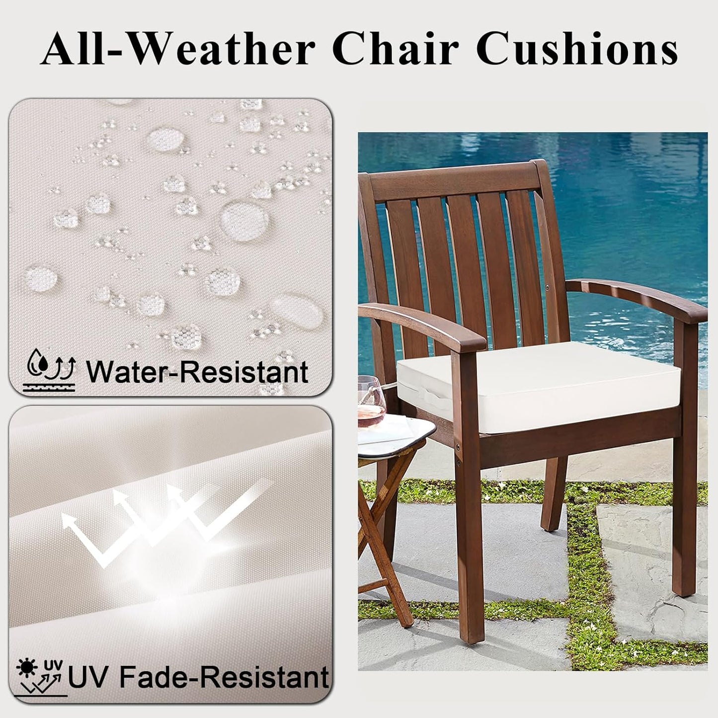 Outdoor Chair Cushions Set of 2 for Patio Furniture 19x19x4 Inch Waterproof Patio Chair Cushion 3 Year Color Fastness Square Elastic Foam Garden Sofa Couch Pads with Ties and Handle,Beige