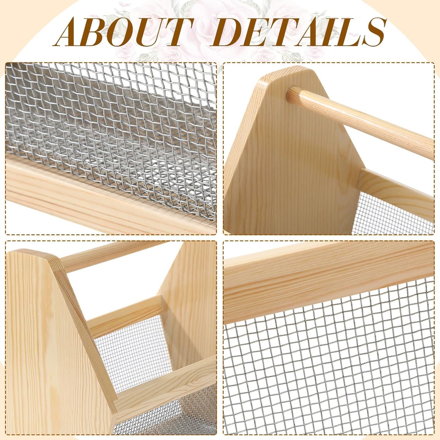 Garden Hod Harvest Basket Garden Harvesting Basket 12 x 10 x 7.5 Inch Pine and Metal Mesh Gardening Hod with Wood Handle for Flower Vegetable Fruit Gathering Supply Gift for Gardener