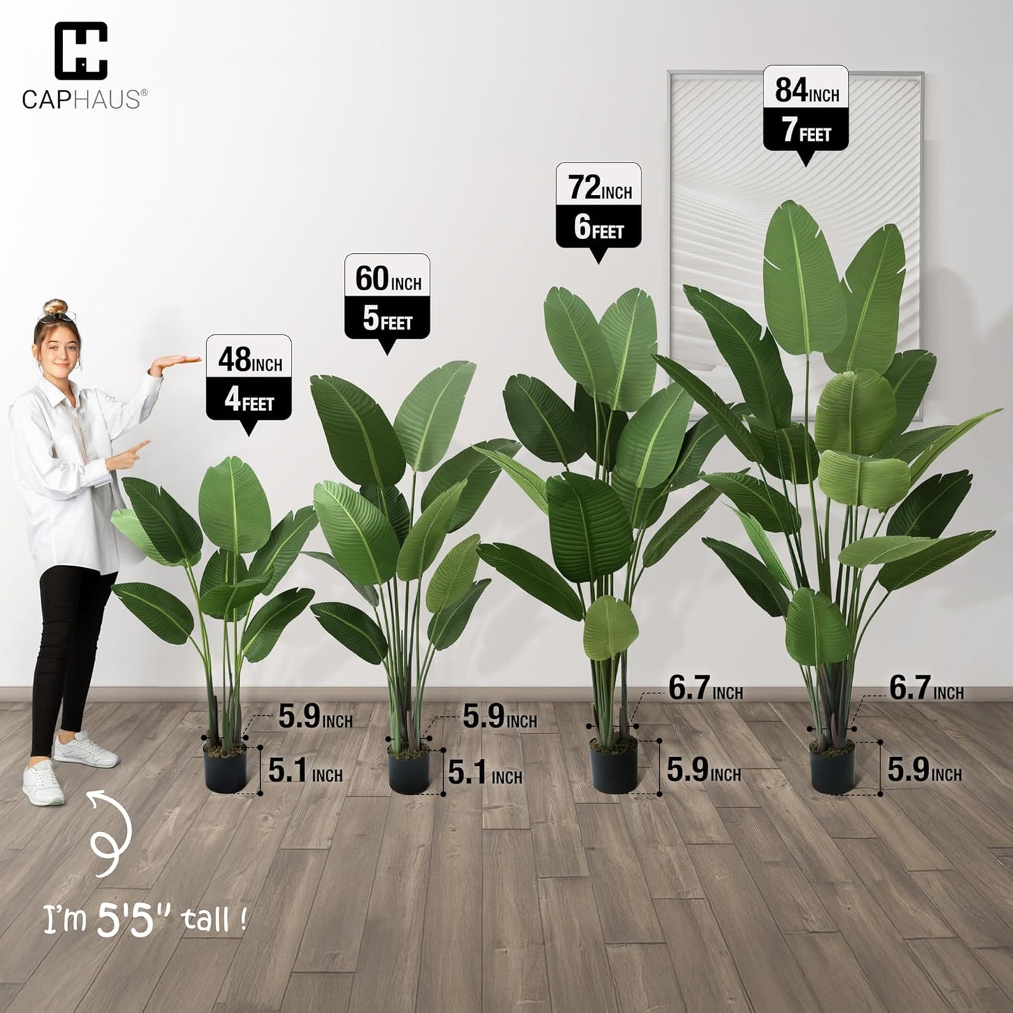 CAPHAUS 5 Feet Artificial Bird of Paradise, 60 Inch with 10 Trunks, Premium UV Resistant Lifelike Fake Plant in Pot with Dried Moss for Office, Indoor/Outdoor Use & Tropical Home Décor