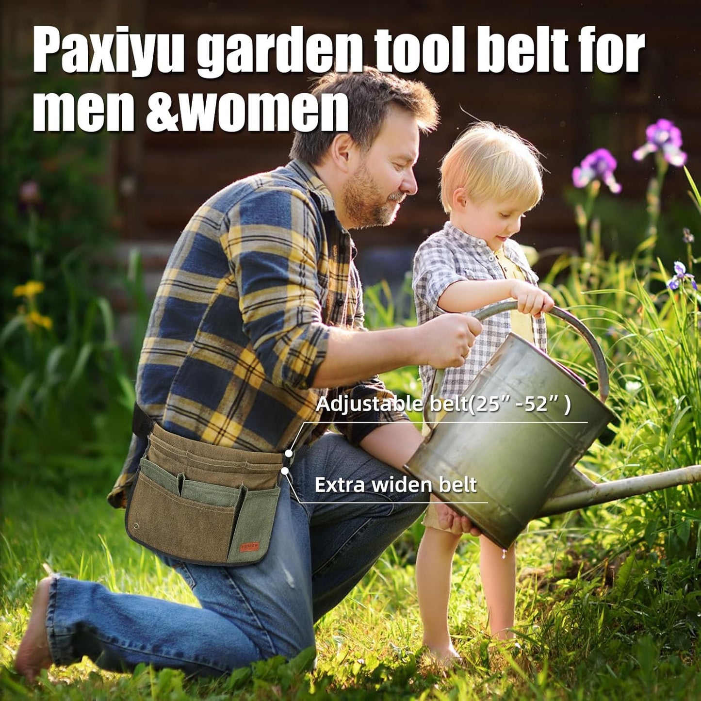 Garden Tool Belt for Men & Women, Denim Wide Adjustable 5-Pocket Waist Garden Apron - Heavy Duty Tool Pouch for Gardening, DIY, Carpenter, Woodworking, Painting, Seamstress, and Crafts (Green)