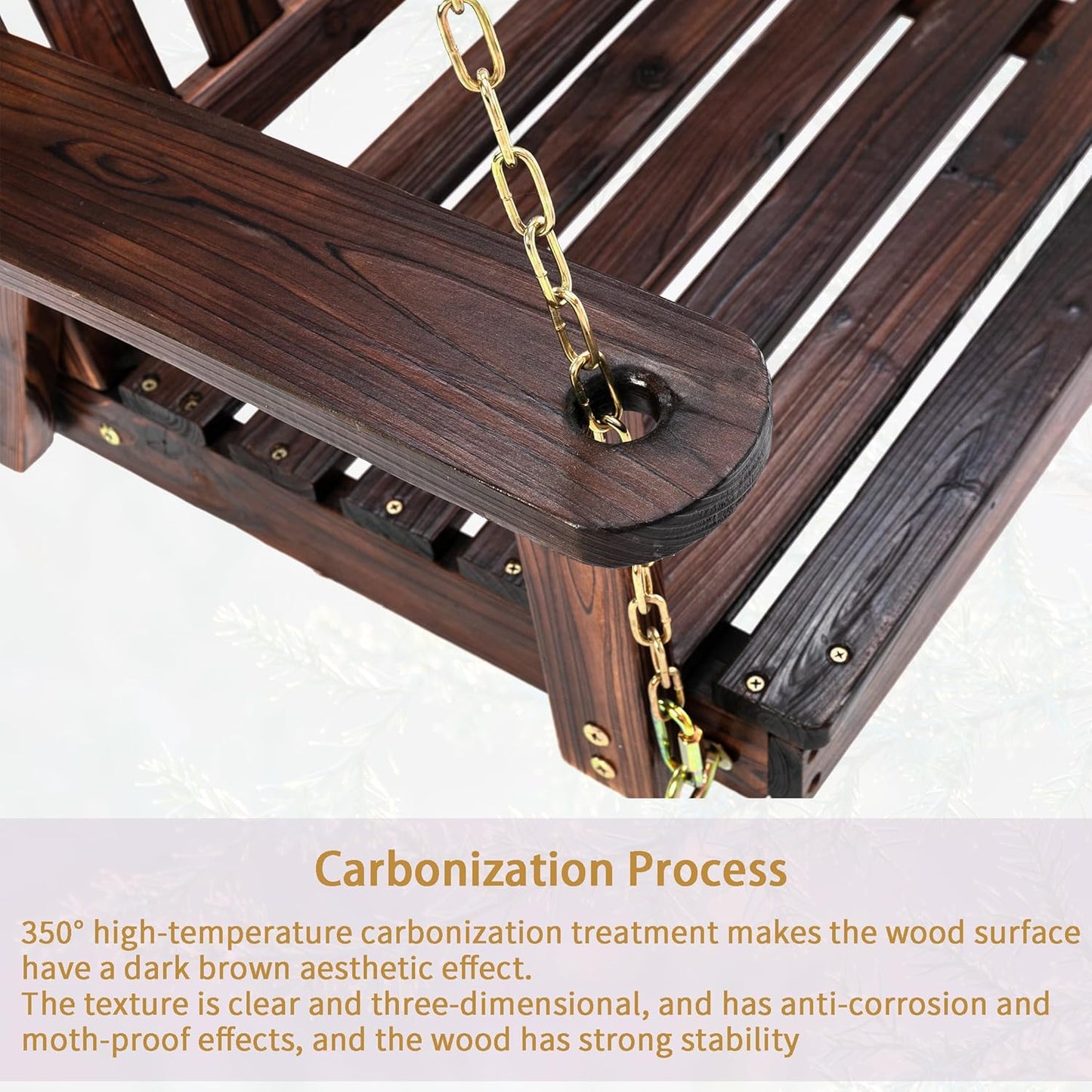 Anraja Wooden Porch Swing 2-Seater, Bench Swing with Hanging Chains, Heavy Duty 800 LBS, for Outdoor Patio Garden Yard, 4 Ft, Brown