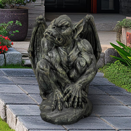 SKYFIRE Sitting Guardian Sculpture - 23.2" Large Silas The Sentry Gargoyle Gothic Statues, Concrete Indoor Outdoor Winged Gargoyle Halloween Figurines for Garden, Lawn, Backyard, Office, Home Decor