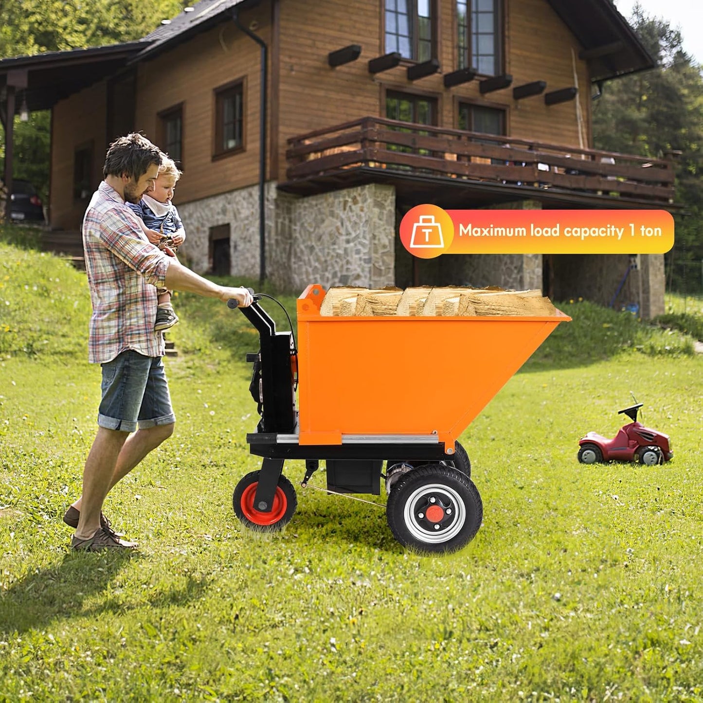 Wheelbarrow Utility Cart, 48V28Ah 1000W Capacity 2200lbs (One Ton), Material Hauler, Electric Wagon, All Purpose