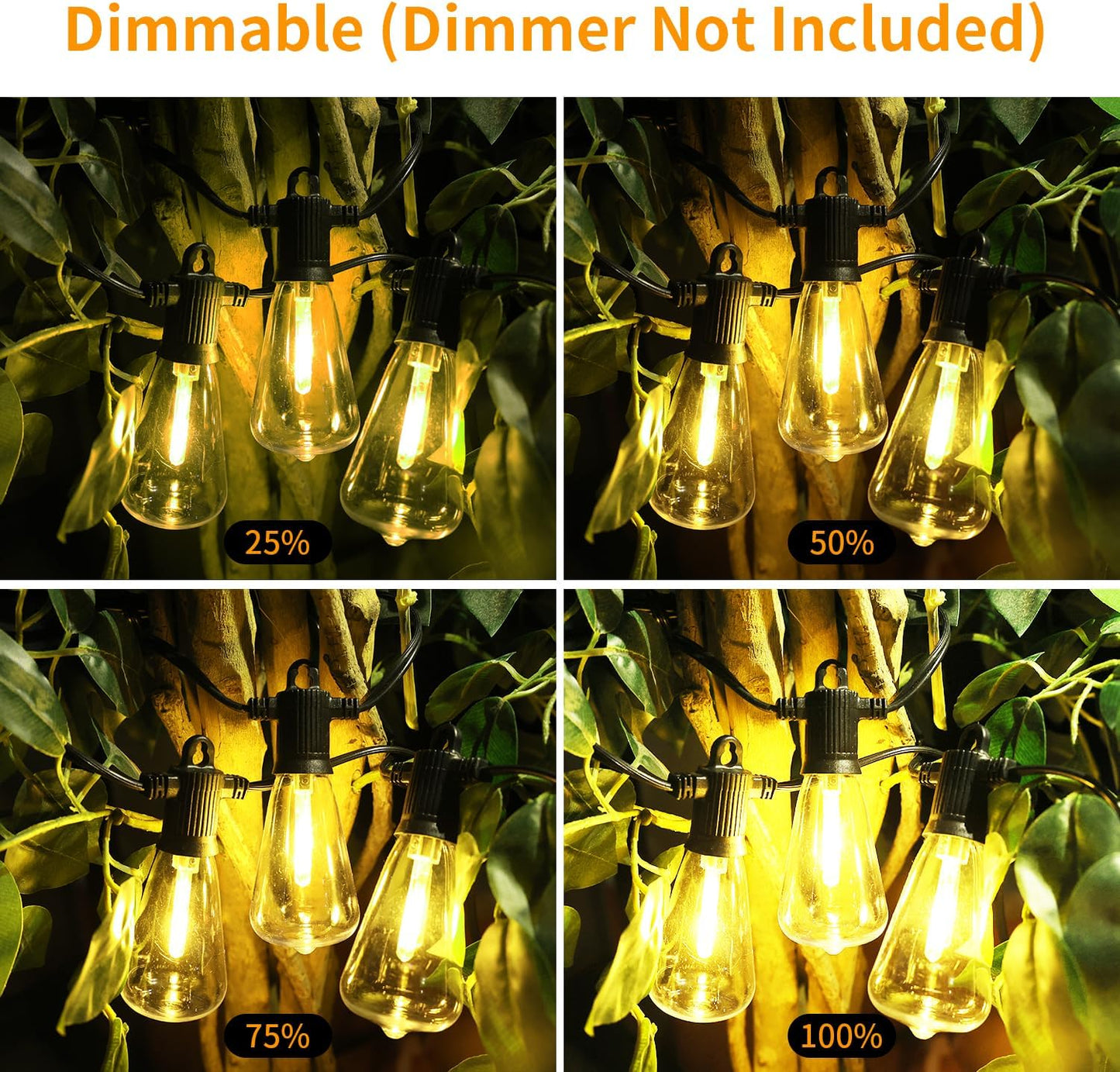 ZOTOYI Outdoor String Lights 50 FT, Patio Bulbs with 27 LED Plastic Edison ST38 Bulbs (2 Spare), Waterproof IP65 Outdoor Hanging Lights for Garden, Backyard, Cafe, Porch, Gift, Gazebo - Dimmable 2700K