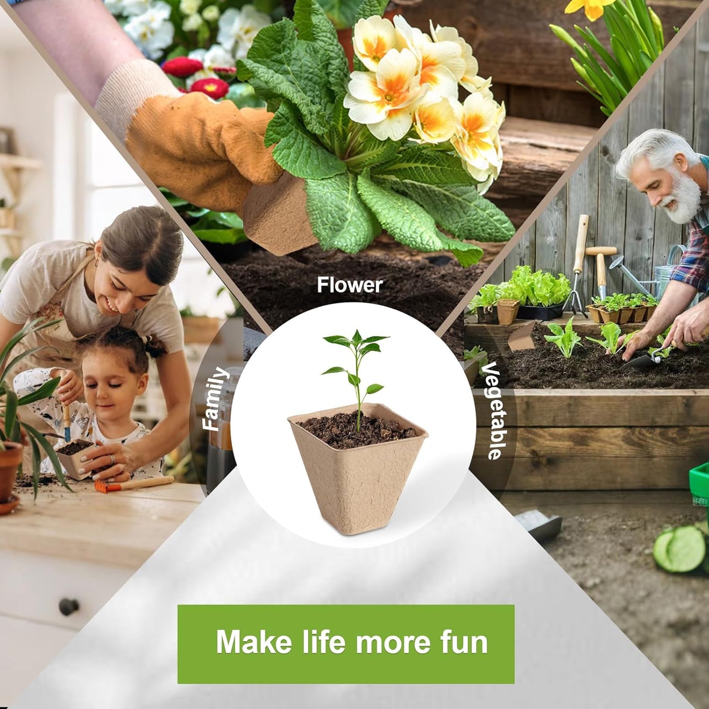 3in Square Biodegradable Peat Pots for Seed Starting, Plant Nursery Pots with (12)