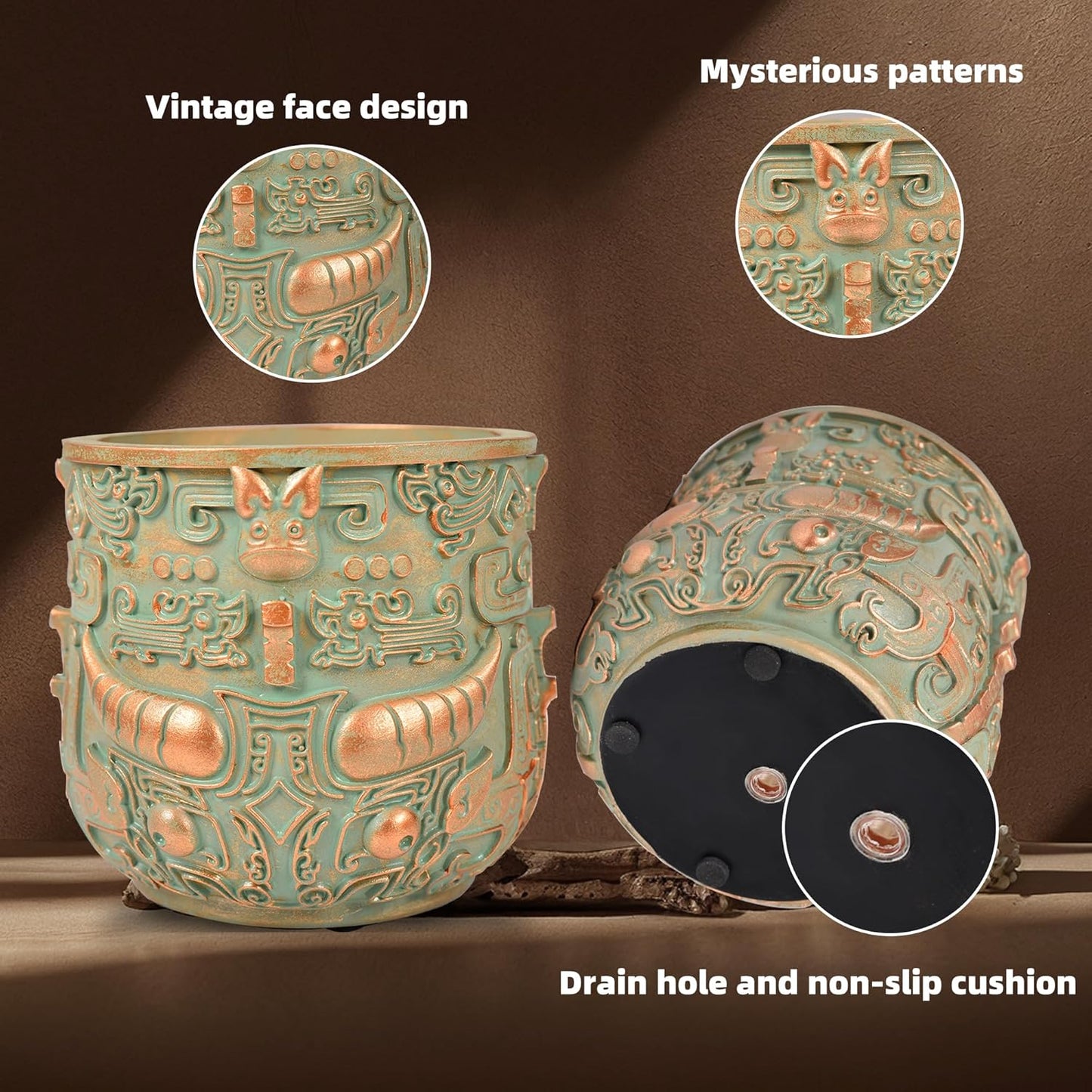 Tribal Vintage Face Planter,Lightweight Unique Plant Pots with Drainage,Eclectic Small Succulent Flower Planters Pots for Outdoor&Indoor Plants,Funny Garden Pot for Room Decor(5.5in)