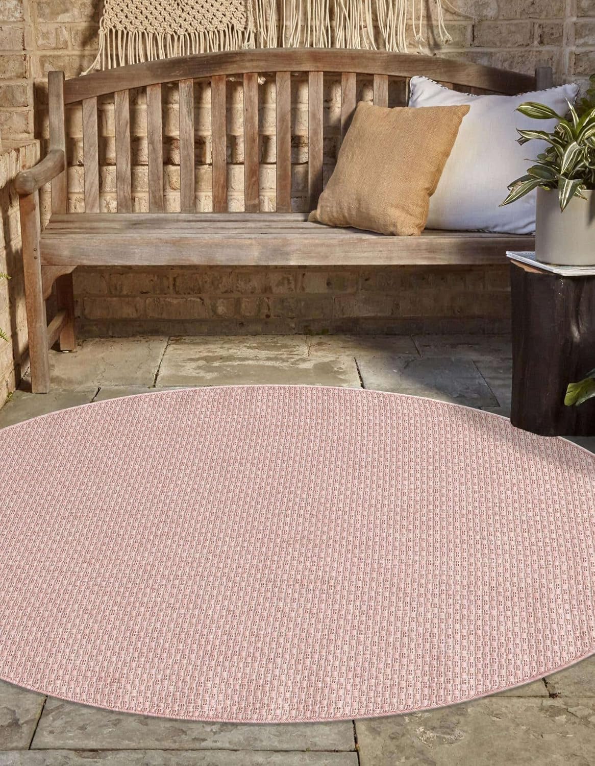 Unique Loom Collection Casual Transitional Solid Heathered Indoor/Outdoor Flatweave Area Rug (4' 1" Round, Whisper Pink/Ivory)