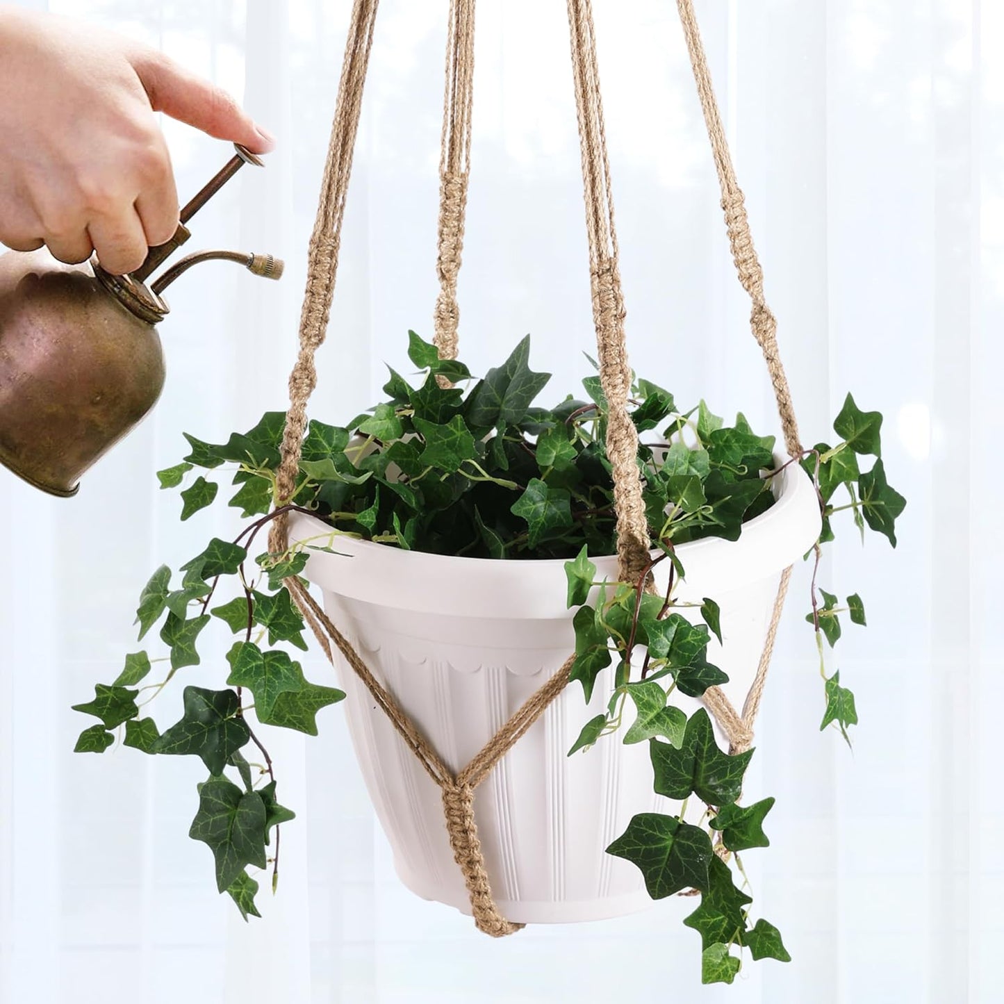 Giant XXL 55 Inches Macrame Planter Hanger Large for 15 inch Pot + Swag Hook | Extra Large Hanging Planter for Indoor Plants | No Pot/Plant Included (XXL Jute)