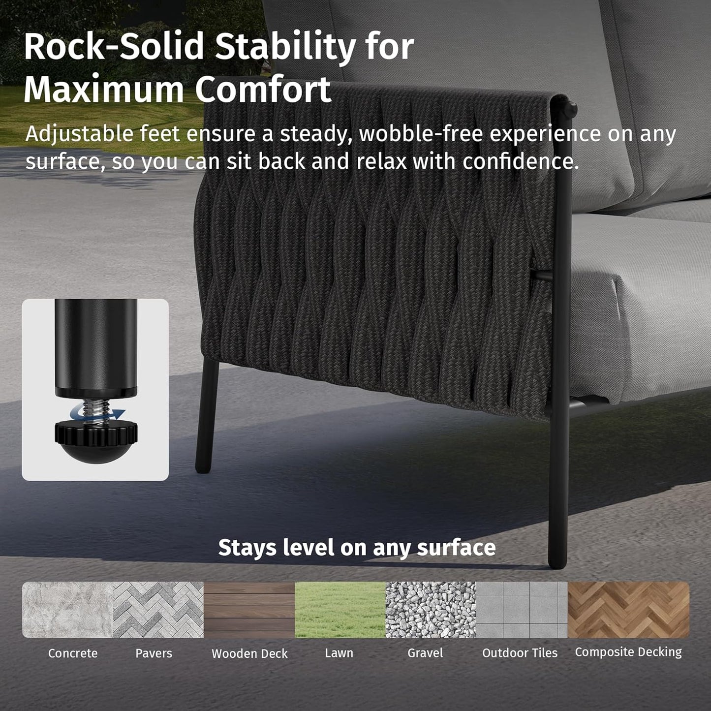 EAST OAK Life Chatter Outdoor Patio Furniture | Outdoor Sofa 3 Seats with Waterproof Thick Cushions | Deep Seating Modern Patio Sofa for Garden, Porch, Balcony & Backyard | Misty Grey