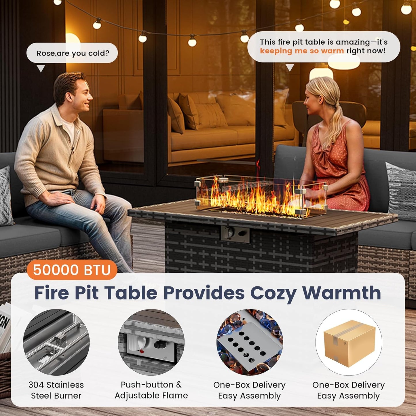 UDPATIO Patio Furniture Set with Fire Pit Table, 8 Inch Armrest Outdoor Sectional Sofa, 9 Piece Wicker Outdoor Furniture Conversation Sets with Waterproof Cover for Backyard Deck(Grey/Dark Grey)