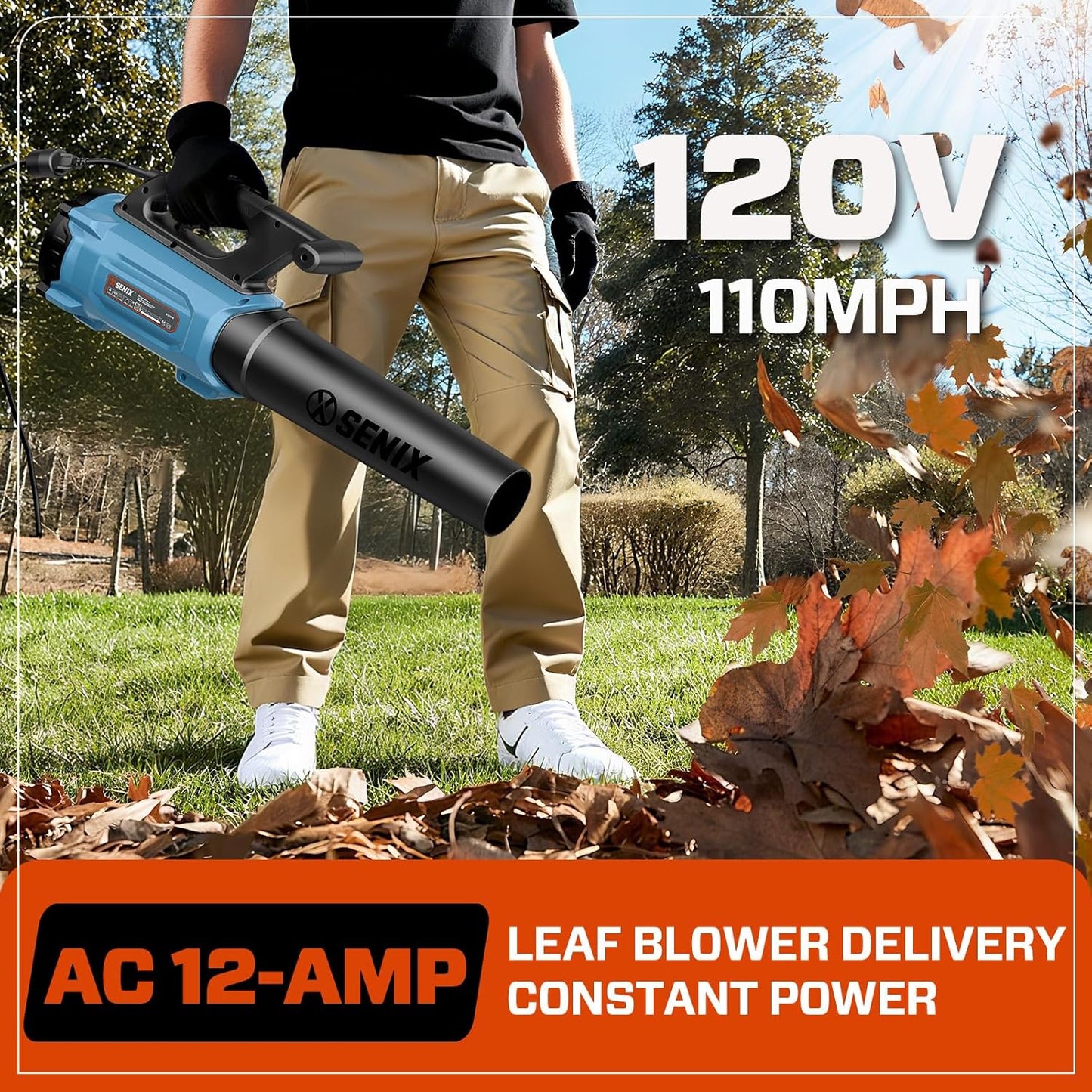 SENIX 12 AMP Handheld Electric Leaf Blower, Up to 700 CFM and 110 MPH, Variable Speed, Lightweight, 120v (BLAE12-M)