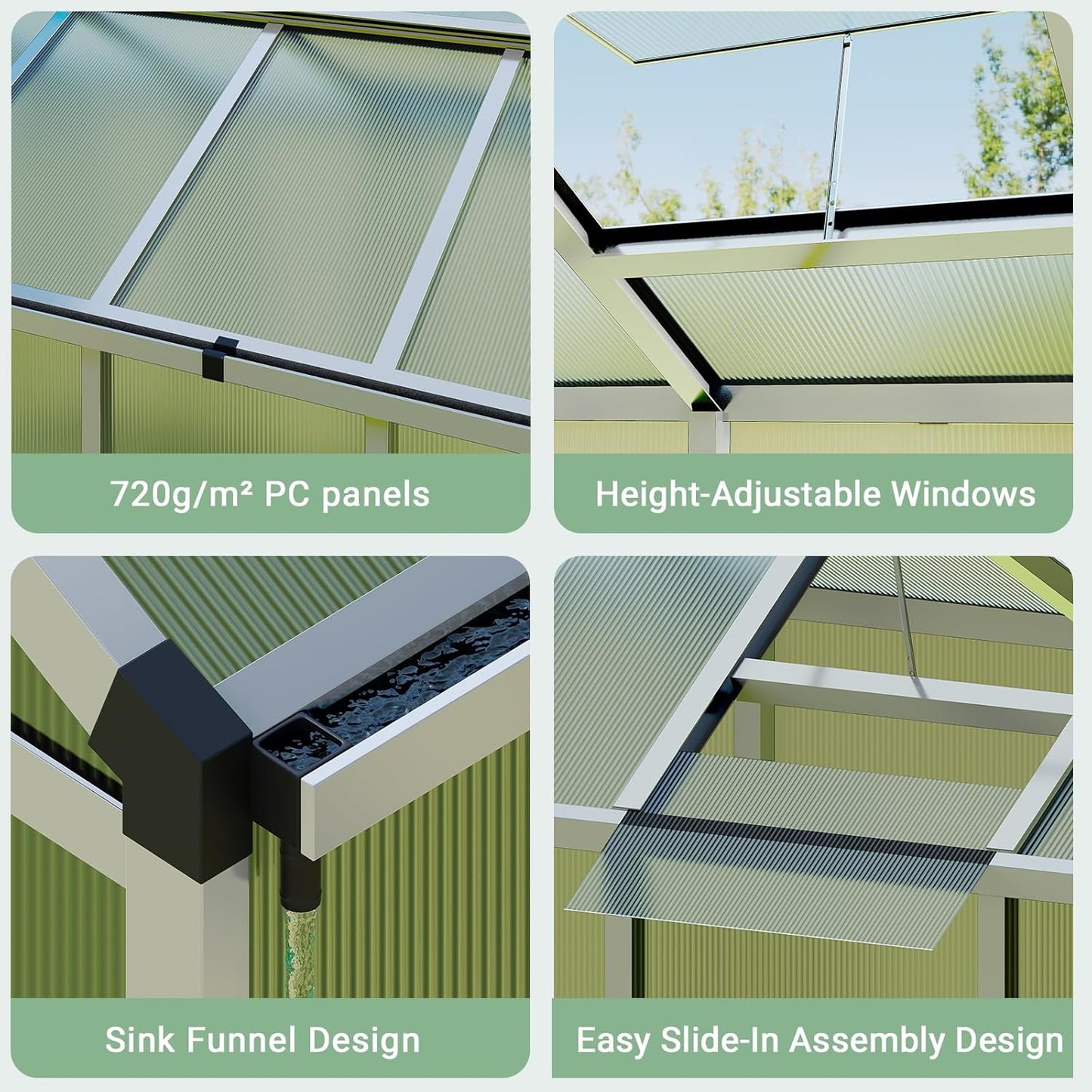 6 x 10 FT Greenhouse, Greenhouses for Outside, Polycarbonate Greenhouse with Aluminum Frame, Lockable Door and Ajustable Roof Vent for Backyard, Green Houses for Outside Garden Backyard, Patio