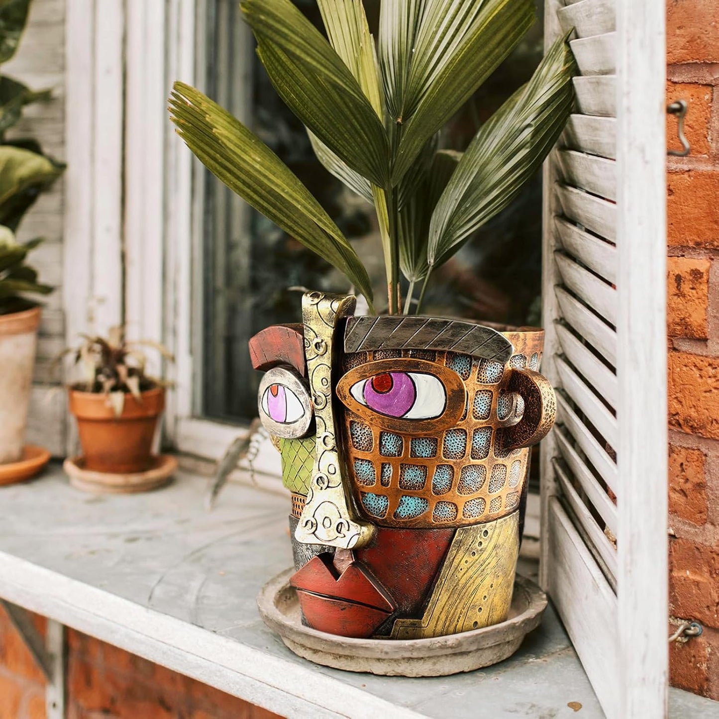 Abstract Face Planters Pots Head,Unique Head Planter for Indoor Plants,Funny Face Flower Pot,Colorful Plant Pots for Outdoor Garden Decor and Home Art Decoration(Classic)