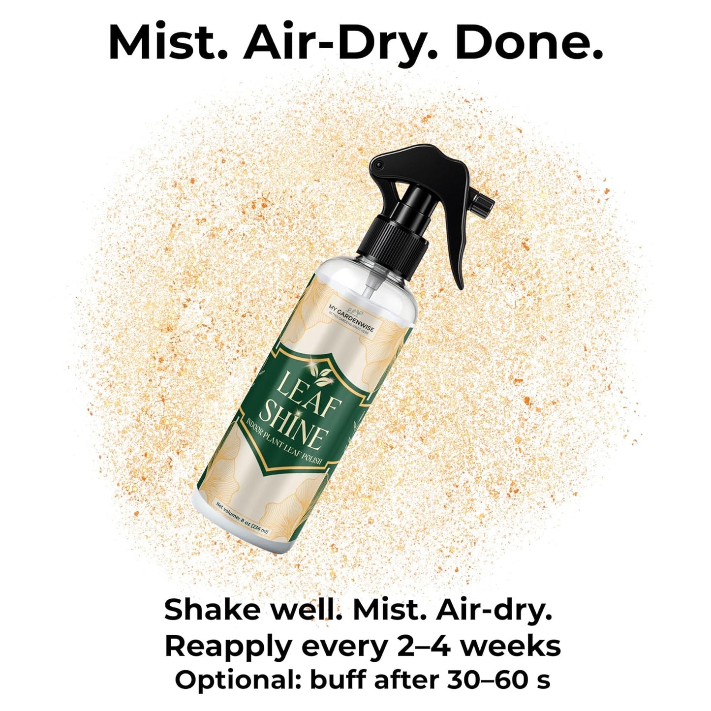 Leaf Shine Spray for Indoor Plants – Plant Leaf Cleaner & Shine for Real House Plants – Fragrance-Free, Non-Sticky, Streak-Free Finish, 8 fl oz