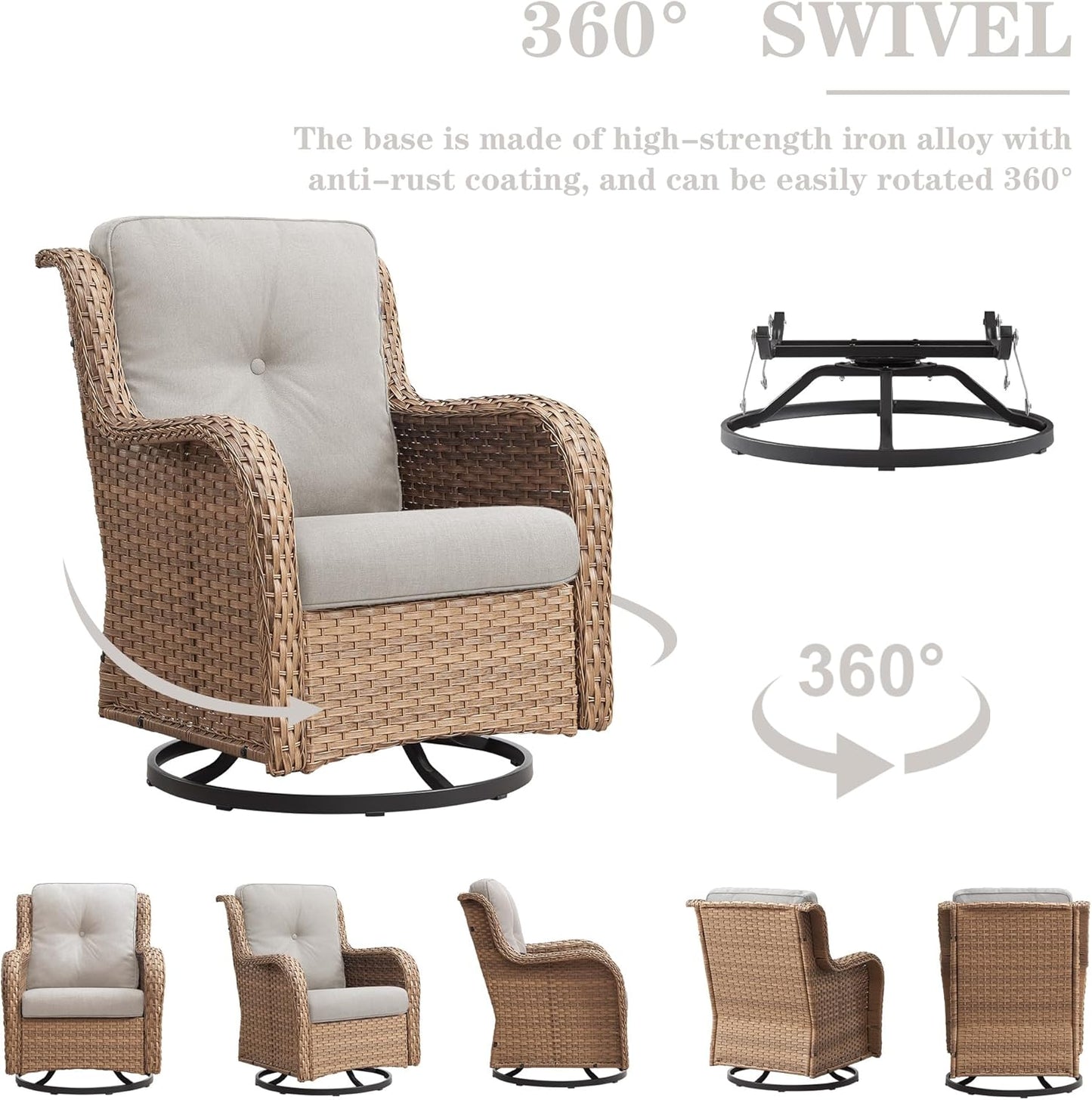 4 Pieces Patio Furniture Sets, Wicker Patio Swivel Glider Chair with Ottomans, Outdoor Furniture Set for Outside Porch, Deck, Balcony, Garden, Yellow