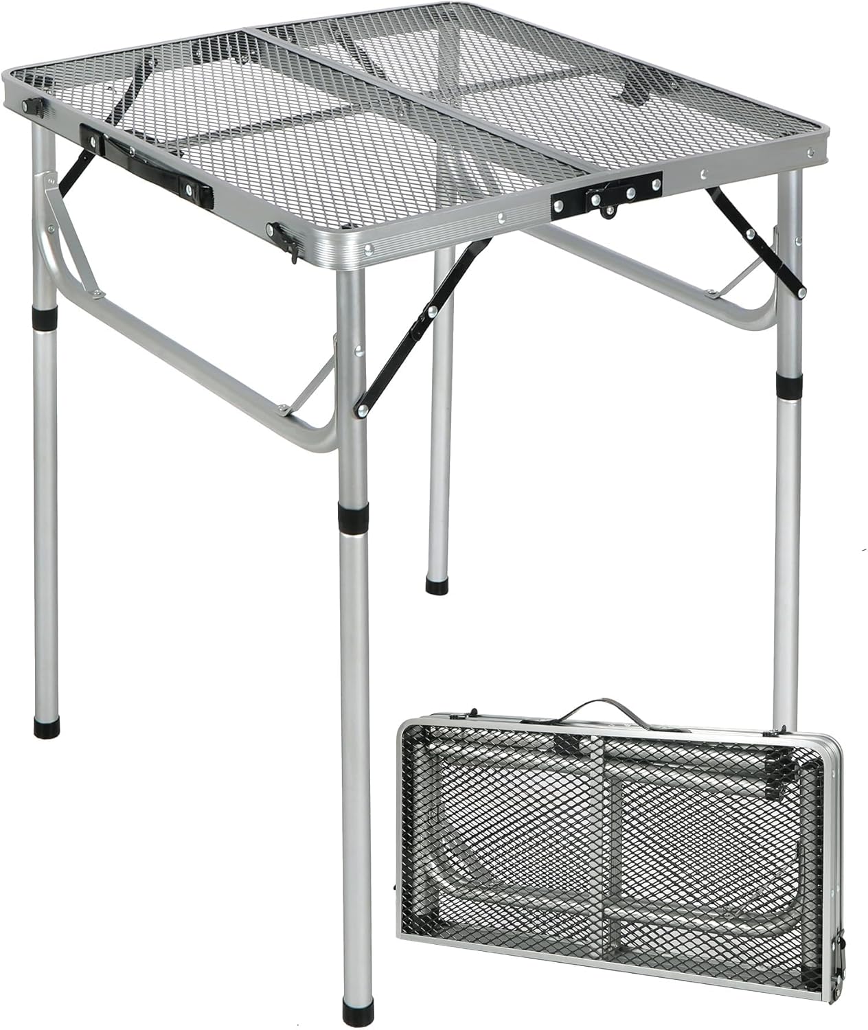 RedSwing Portable Grill Table for Outside, Aluminum Folding Grill Stand Table for Outdoor Camping Picnic BBQ, Lightweight Adjustable Height, 24"x24"x9.8"/27" Sliver