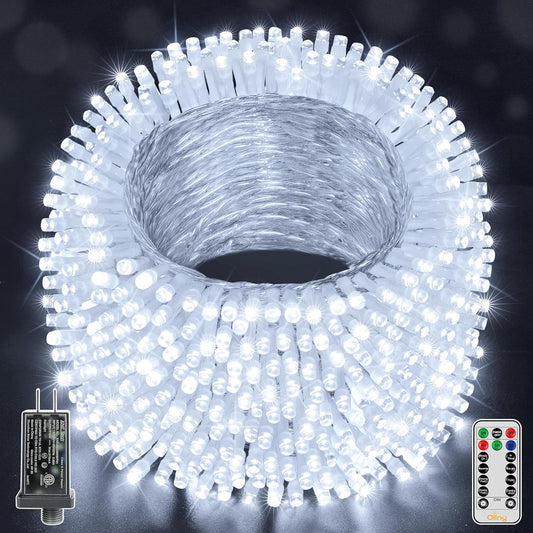 Ollny Christmas Lights Outdoor Waterproof, 1000LED 328FT Super Long String Lights with Remote 3 Timer, Plug in 8 Modes Fairy Light for Outside House Bedroom Xmas Decorations, Cool White