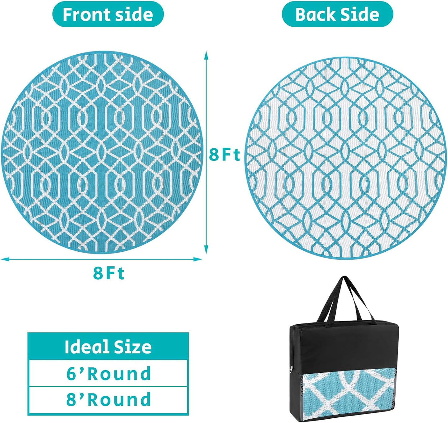 HEBE Outdoor Rug 8ft for Patios Waterproof Clearance Reversible Patio Mat Plastic Straw Rug RV Camping Mat Outside Area Rug Carpet for Camping RV,Porch,Deck,Balcony,Camper,Backyard