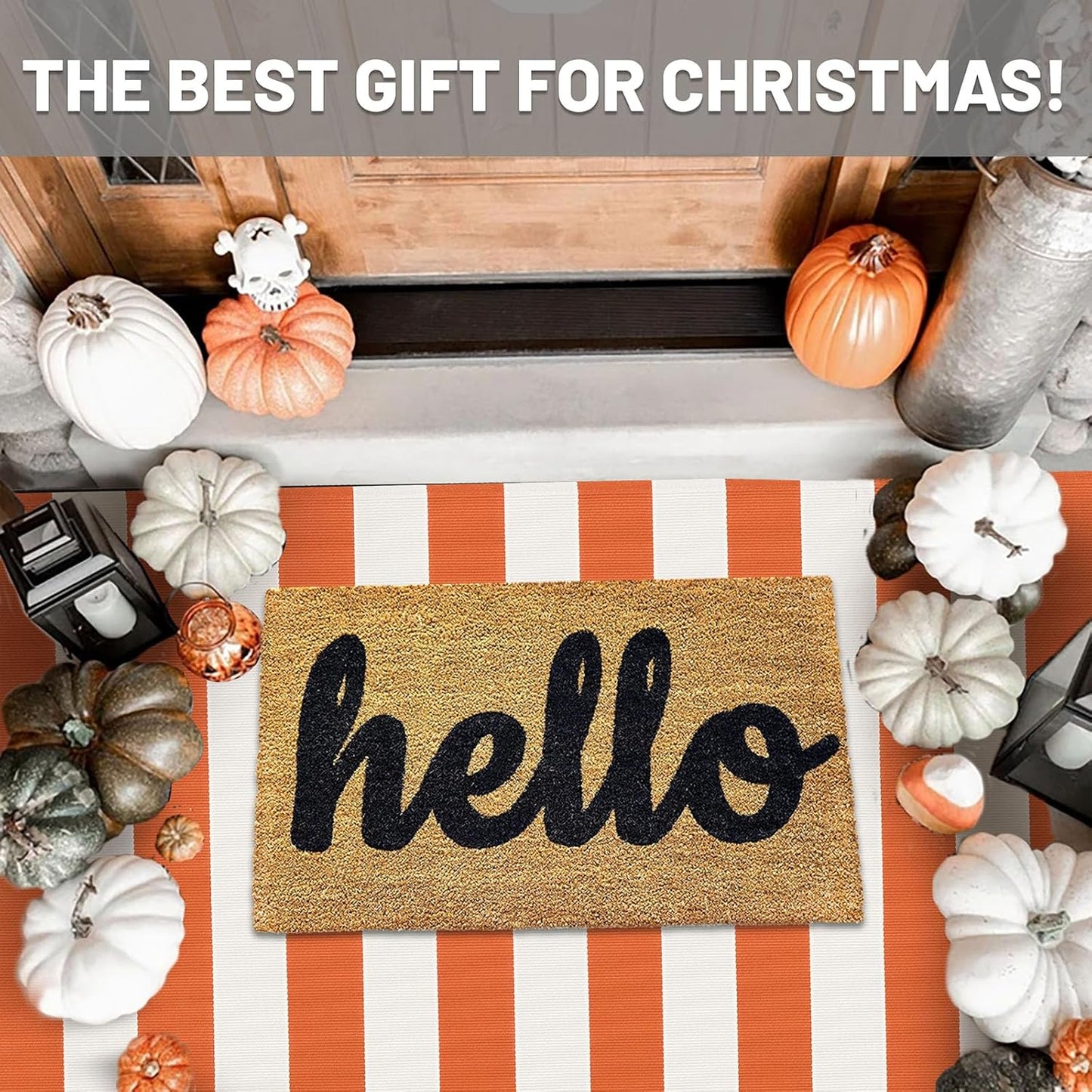 IOHOUZE Fall Door mat 3x5 Ft Orange White Striped Area Rug Washable Front Porch Rug Striped Door Mat Outside Entrance Entryway Doormat for Fall, Halloween, Thanksgiving Porch Decor