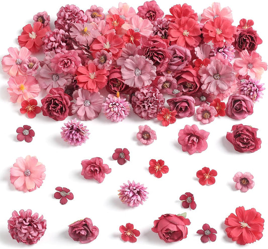Faux Flower Heads Mini Red Artificial Flower Heads Fake Peony Daisy Rose Flowers Multicolor Small Silk Daisy Flower Heads for Craft Garland Wedding Party DIY Home Decoration,2-4 cm