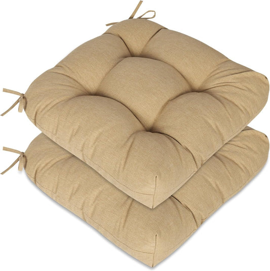 Aoodor 19" x 19" x 5" Tufted Outdoor Chair Cushions, Water Resistant & Fade Resistant Polyester Dining Chair Pads with 2 Straps for Patio Furniture, Set of 2