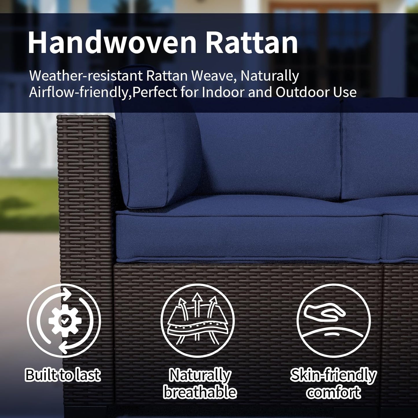 7 Piece Patio Furniture Set, Rattan Outdoor Patio Conversation Sets, Outdoor Sectional Furniture with Waterproof Cushion and Coffee Table, for Deck, Backyard, Garden