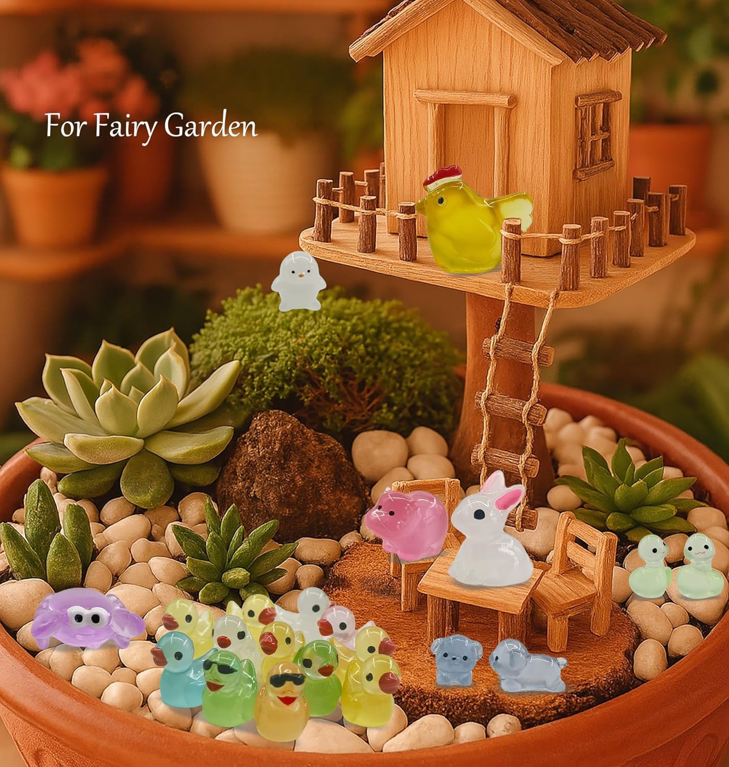 120 Pcs Luminous Mini Resin Animals Tiny Resin Figurines Glow in The Dark Tiny Ducks for Fairy Garden, Miniature Accessories, Crafts, and Decor