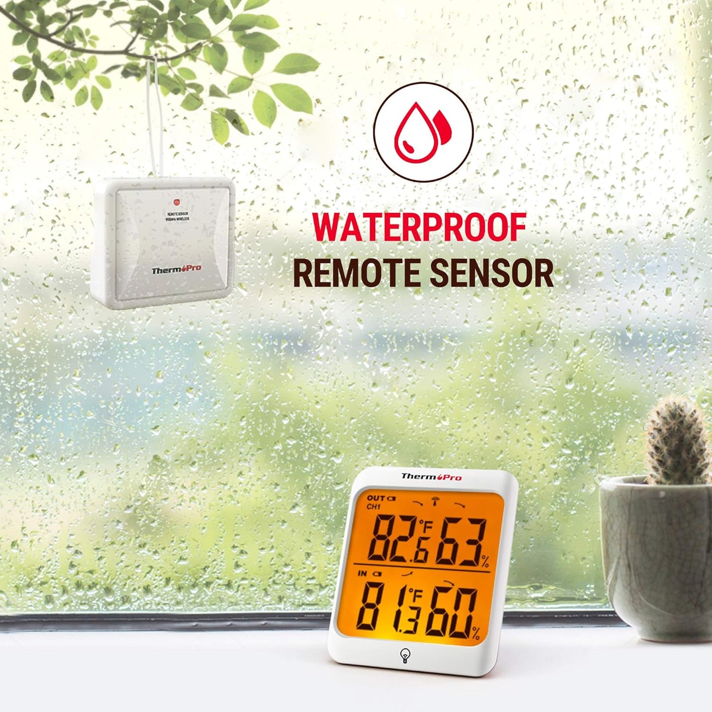 ThermoPro Indoor Outdoor Thermometer Wireless Hygrometer, 500FT Inside Outside Thermometer, Remote Temperature Monitor with Cold-Resistant Sensor, Outdoor Thermometers for Patio Home Greenhouse